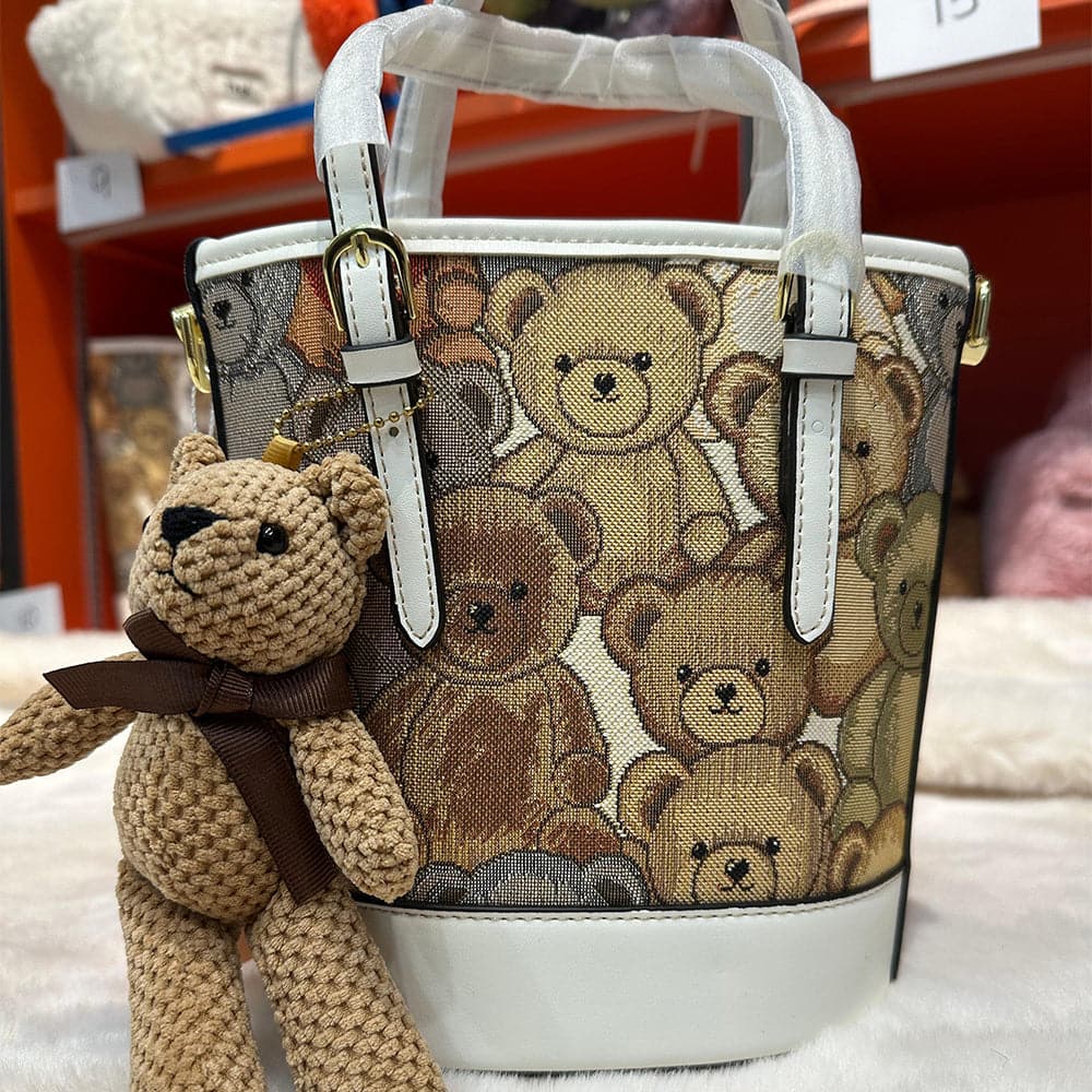 AG Collective Women's Casual Bucket Crossbody Bag with Adorable Bear Doll - Perfect for Everyday Use, Travel, and Fashion Accessories