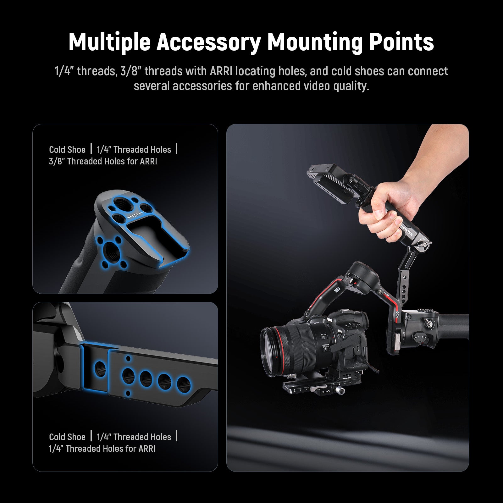 NEEWER ST49 Gimbal Sling Handle Grip with NATO Rails for DJI Osmo Action/Sony Cameras - Perfect for Vlogging, Travel & Outdoor Video Shooting