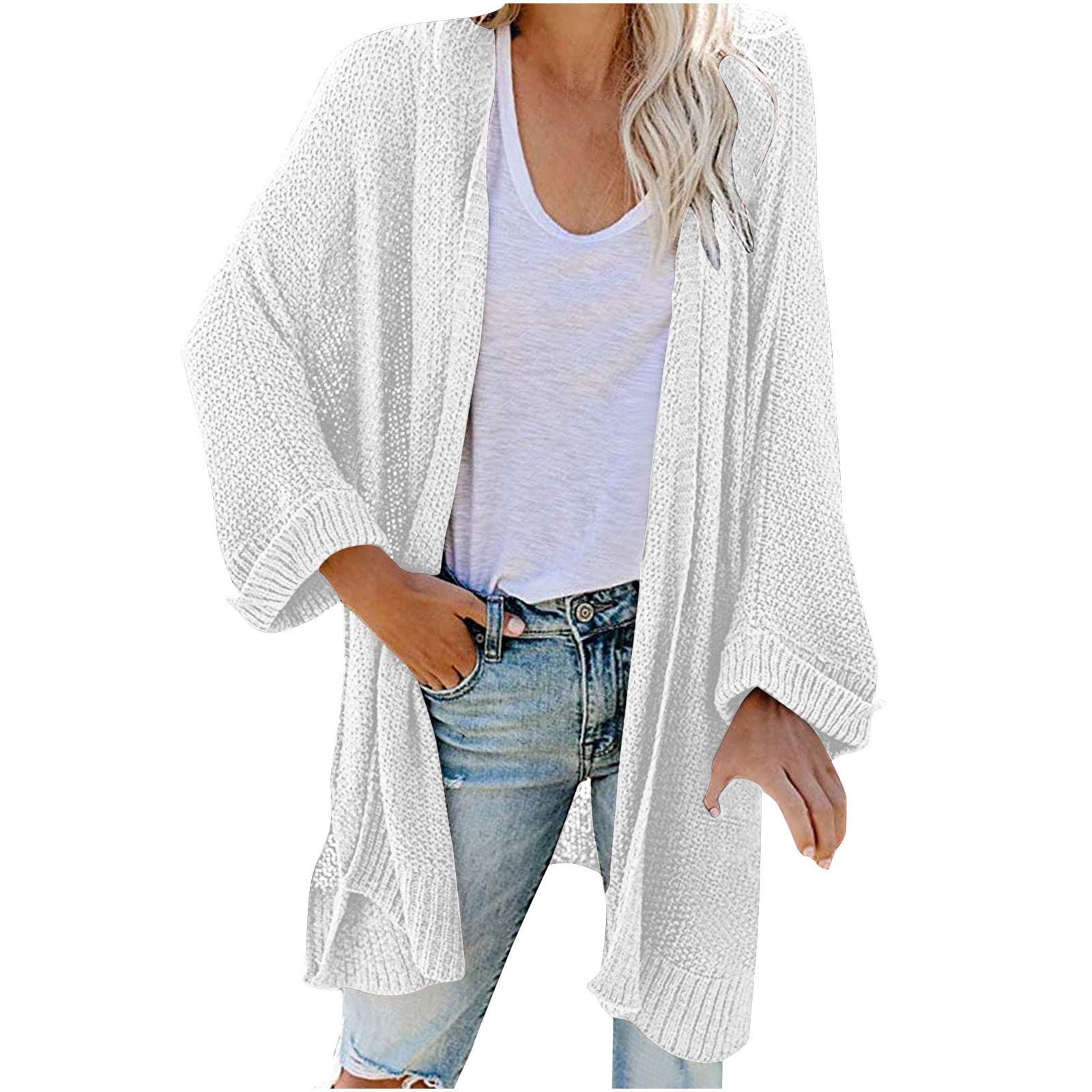 Women's Solid Color Knitted Kimono Cardigan - Flowy Loose Blouse Top for Autumn & Winter | Cozy Sweater for Layering, Office Wear & Casual Outfits