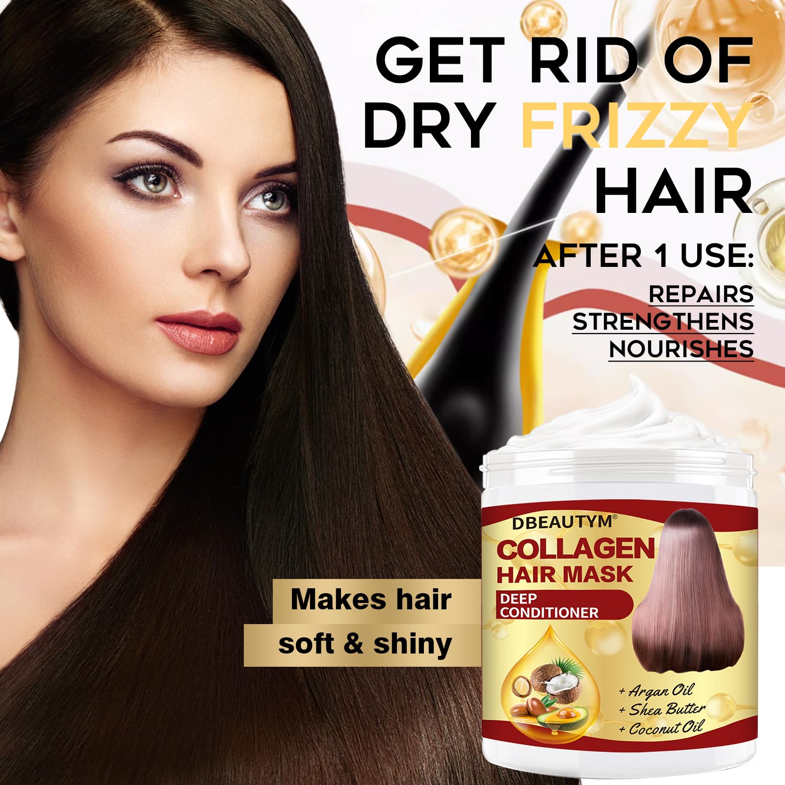 **Collagen Hair Treatment Mask & Growth Serum - Deep Hydrating Conditioner for Dry, Damaged Hair - Natural Hair Regrowth Oil for Men & Women - Perfect for Daily Hair Care & Repair**