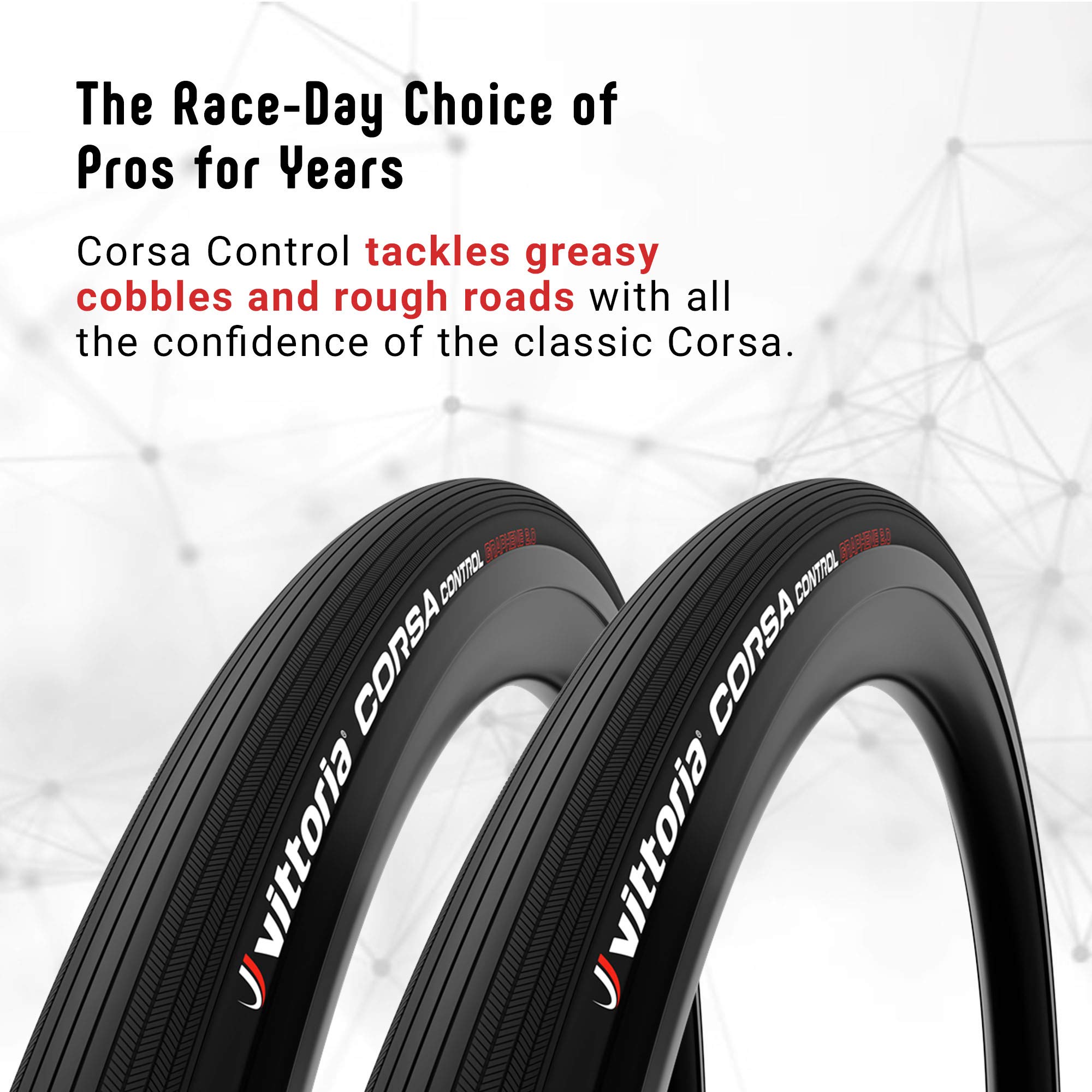 Vittoria Corsa Control Graphene 2.0 Tubeless Ready Road Bike Tires - High Performance Bicycle Tires for Rough Roads & Gravel - Perfect for Cyclocross, Commuting & Endurance Riding