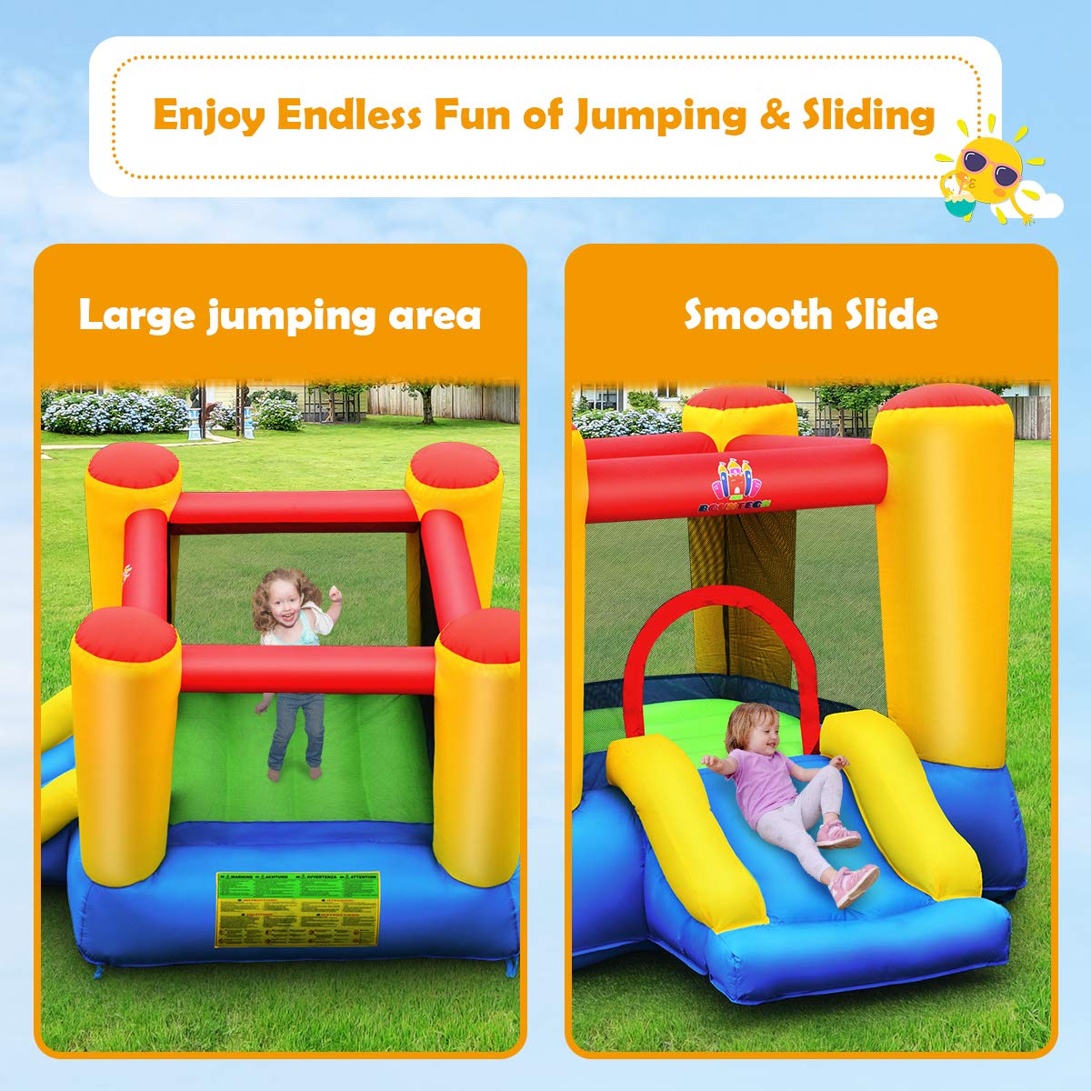 BOUNTECH Inflatable Bounce House for Kids - Heavy Duty Jumping Castle with Slide & 480W Blower - Indoor/Outdoor Party Bouncer for Toddlers - Perfect for Birthday Parties, Backyard Fun & Summer Gatherings