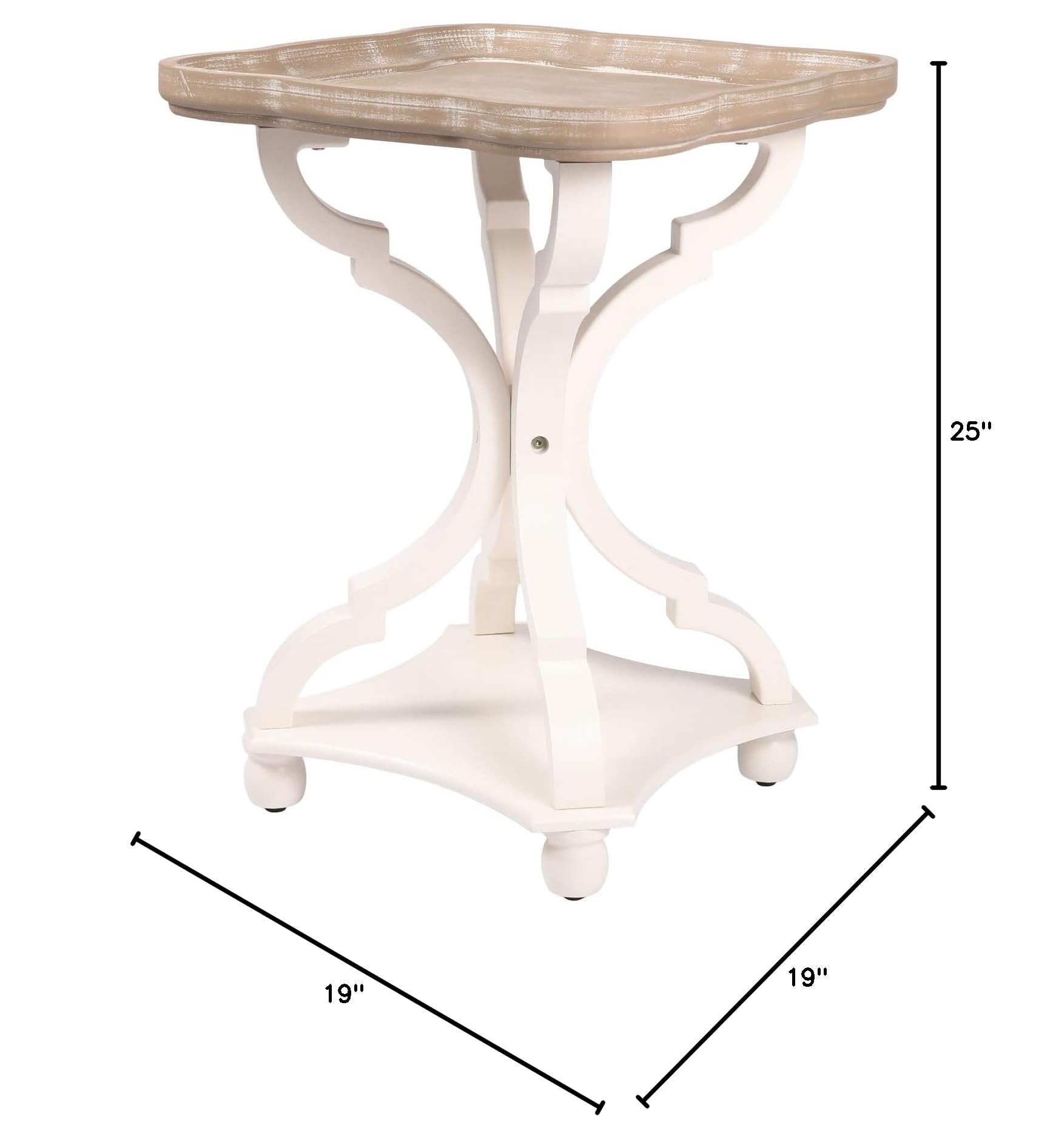 Rustic Farmhouse End Table - French Country Pedestal Accent Table with Natural Square Tray Top & White Wood Legs - Sofa Coffee Side Table Nightstand for Bedroom, Living Room, Dining Room - Perfect for Farmhouse Decor, Coffee Table Display & Bedside Storage (25