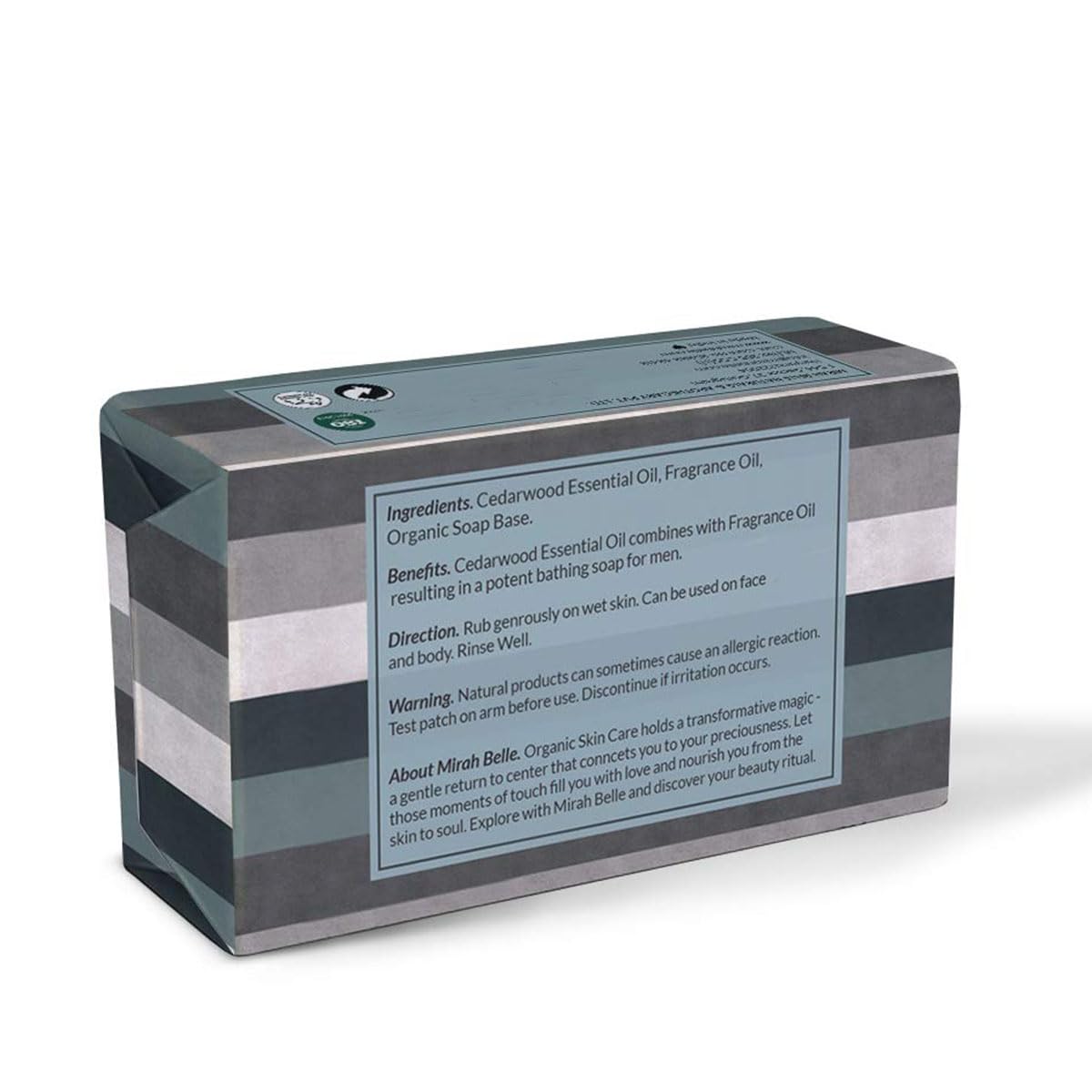Mirah Belle Men's Soap Bar - Cedarwood & Amber Scent (Pack of 3, 125g Each) - Best for Acne Prone, Blemished & Oily Skin - Natural Face & Body Cleanser - 375g Total - Perfect for Shower, Gym & Travel Use