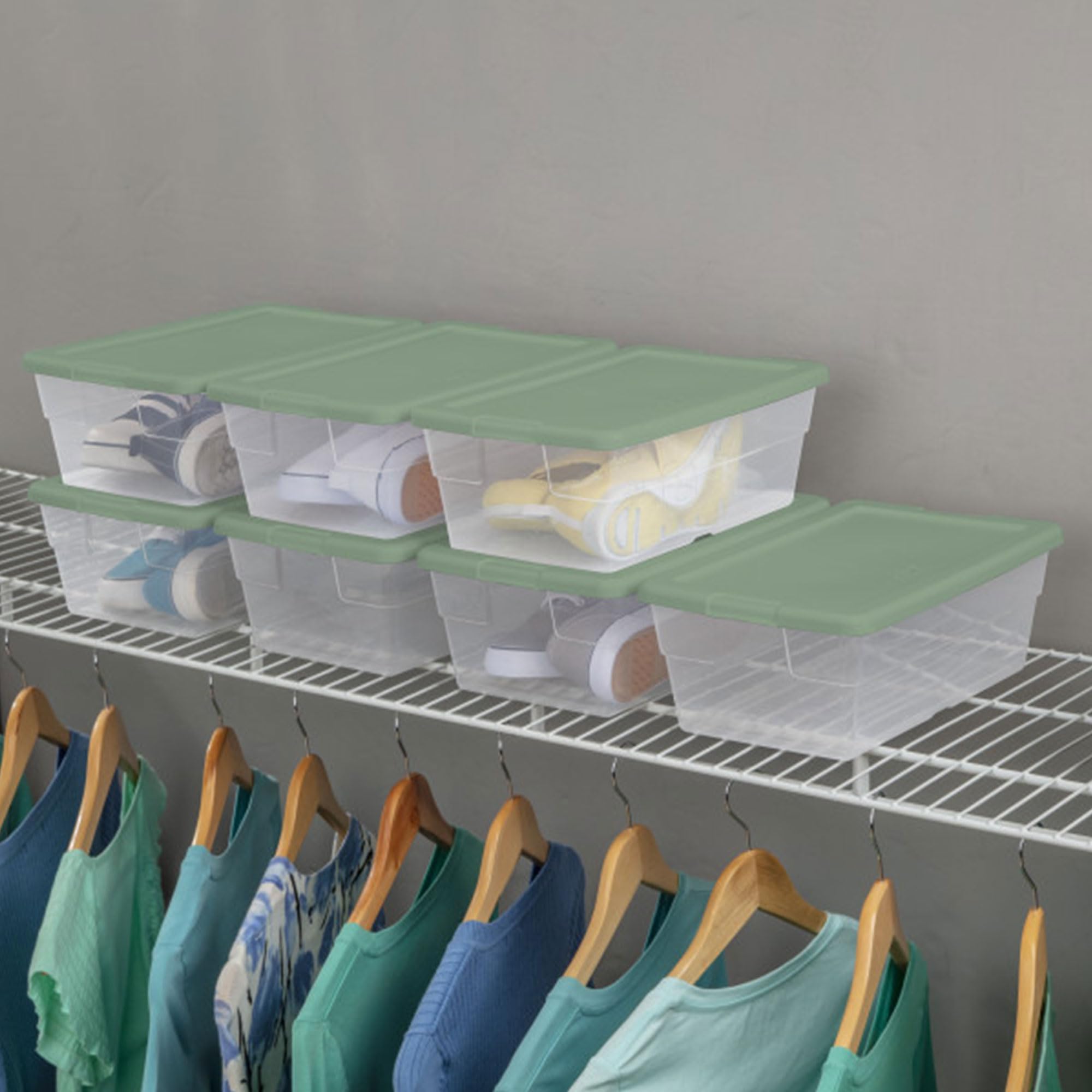 Sterilite 6 Quart Stackable Storage Bins with Handles - 30 Pack Space Saving Home Organization Containers in Crisp Green | Perfect for Pantry, Closet, Garage & Toy Storage