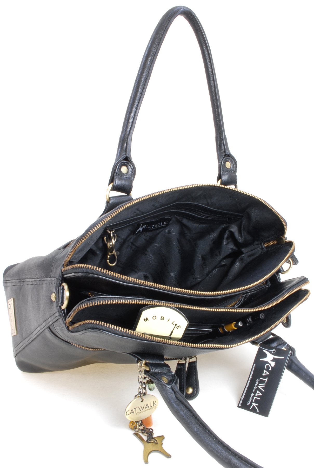 Catwalk Collection Women's Large Leather Shoulder Bag - Stylish Tote Purse with Multiple Compartments & Detachable Crossbody Strap - Victoria Design - Perfect for Work, Travel and Everyday Use