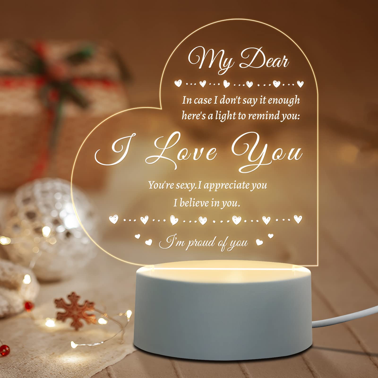 Romantic Heart-Shaped Night Light - Anniversary Gift for Couples - Bedroom Decor