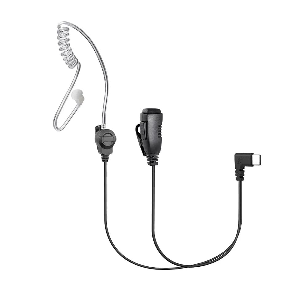 VOICEPING PTT Earpiece USB C - Wireless Earbuds with Push-to-Talk Button & Built-in Mic for Teams/Zello/Walkie Talkie Apps (Android/iOS Smartphones) - Perfect for Security, Construction & Warehouse Communication