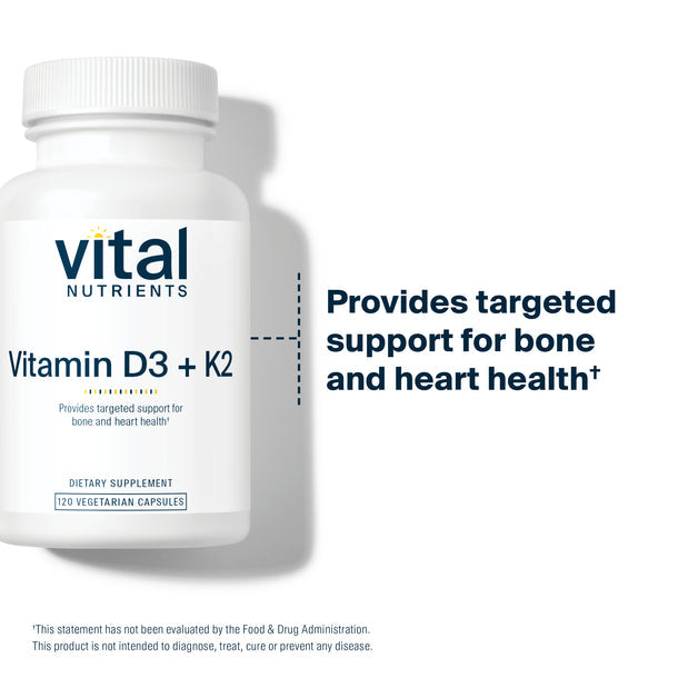 Vital Nutrients Vitamin D3 + K2 Supplement for Immune Support & Bone Health - Supports Heart Health & Calcium Absorption - Ideal for Daily Wellness & Immune System Boost