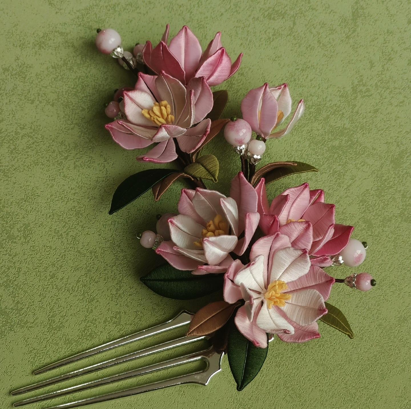 Exquisite Handmade Silk Hairpin - Haitang Bespoke Hair Accessory for Women (Chanhua) | Perfect for Weddings, Parties, and Traditional Chinese Costume Styling