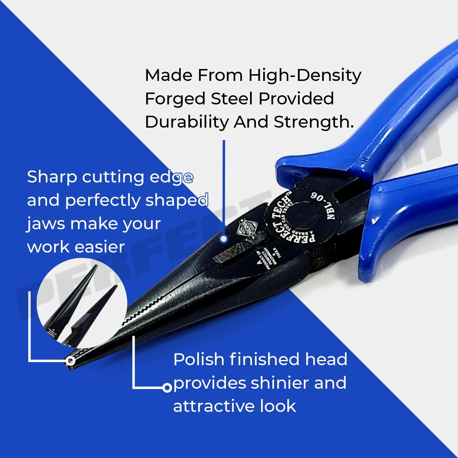PERFECT TECH 6-Inch Long Nose Combination Cutting Pliers (NBL-06) - Anti-Rust Black Finish Wire Cutting & Holding Tool - Professional Electrical & Mechanical Repair Tool Kit for DIY, Industrial, and Home Improvement Projects