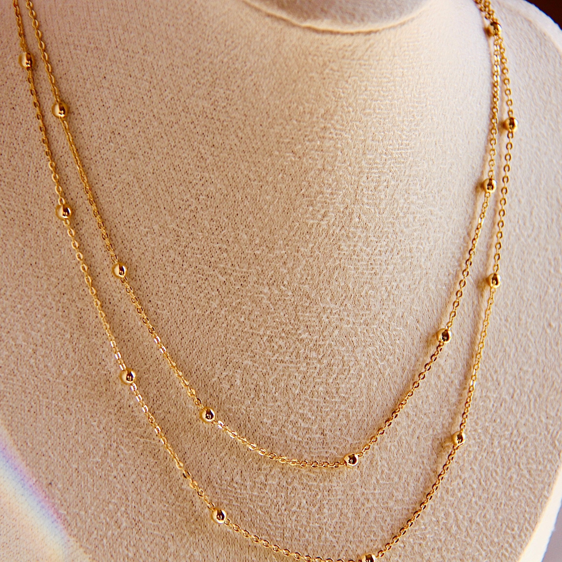 Double Layer Ball Necklace - 14K Gold Filled Dainty Layered Chain Necklace for Women, Minimalist Jewelry Gift for Her | Perfect for Everyday Wear, Date Nights & Special Occasions