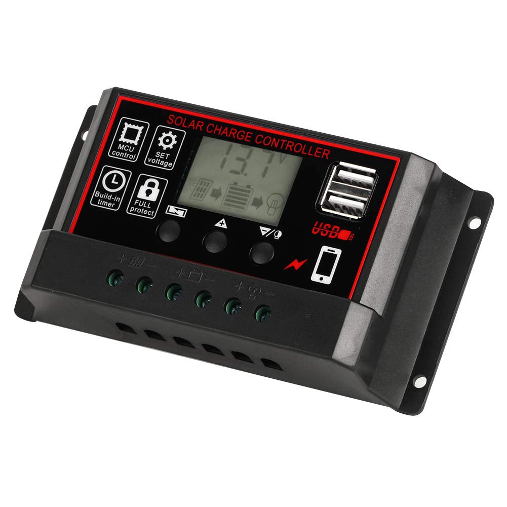 Oumefar 12V/24V LCD Solar Charge Controller - Waterproof MPPT Charge Regulator for RV, Boat, Home Off-Grid Solar Power System - Ideal for Outdoor, Camping & Emergency Backup