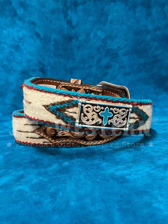Men's Southwestern Turquoise Cross Belt - Genuine Wool, Tan - Perfect for Western Fashion & Cowboy Boots Accessories