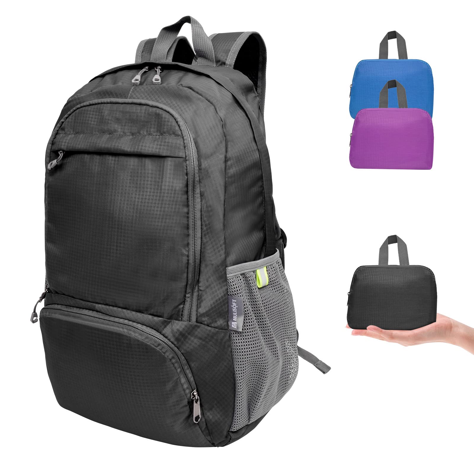 MULISOFT 30L Foldable Travel Backpack - Lightweight Packable Hiking Backpack for Men & Women - Water-Resistant Camping Backpack for Outdoor Adventures, Hiking, Travel & Daily Commute