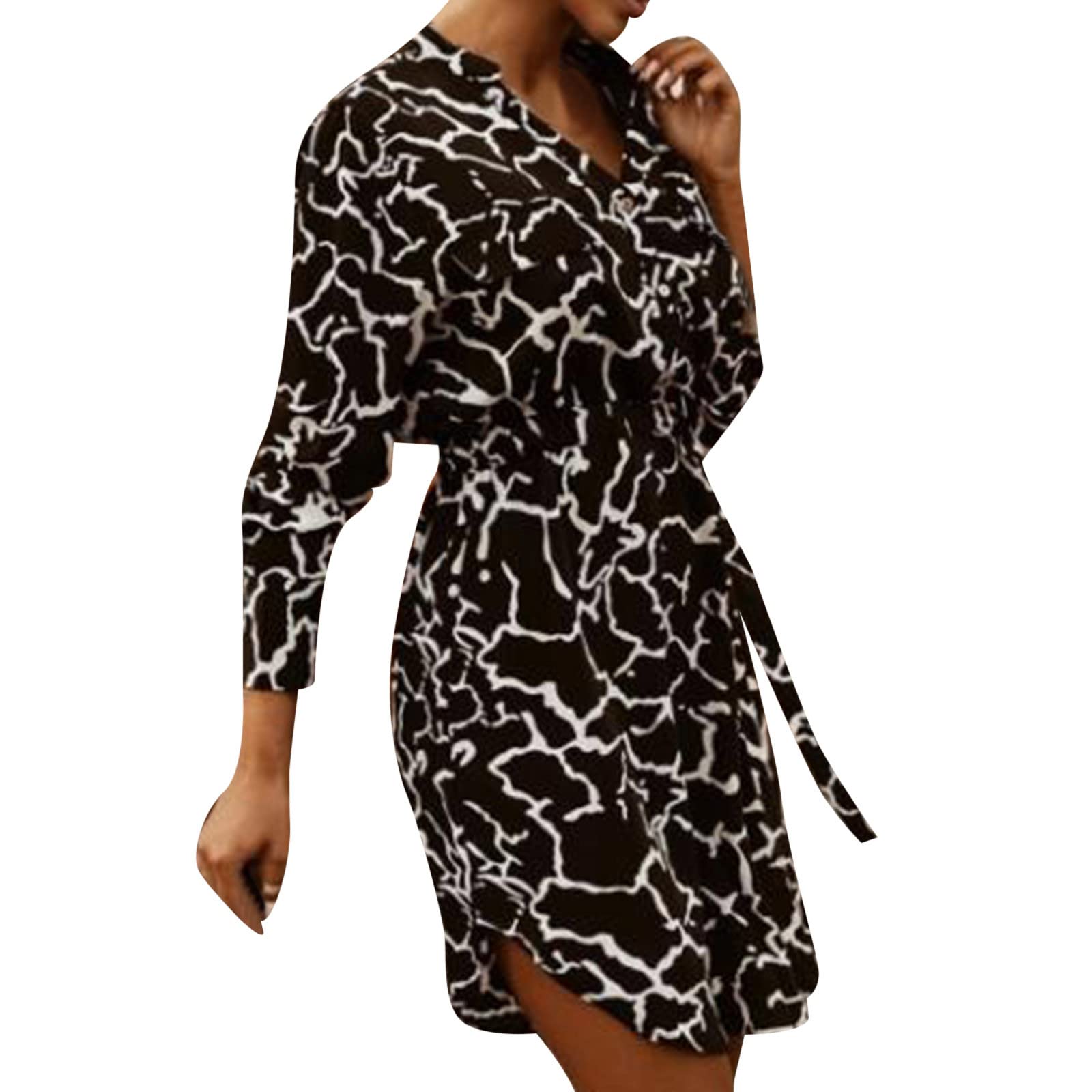 Stylish Women's Summer & Winter Dresses - V-Neck Waistband Long Sleeve Flowy Dress for Casual Outings, Office Wear & Special Occasions