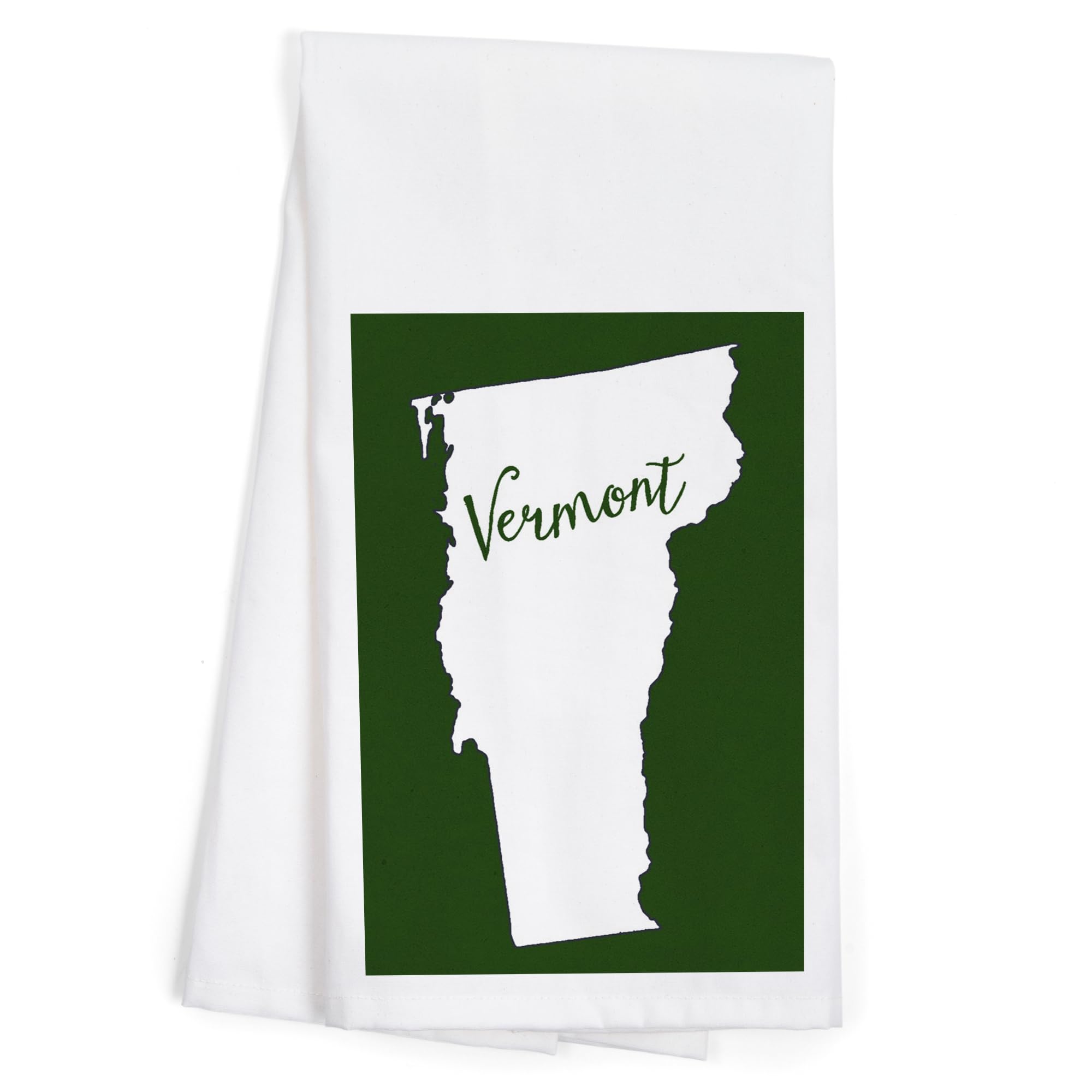Vermont Home State Green 100% Cotton Tea Towel - Decorative Hand Towel for Kitchen & Home Decor - Perfect for Drying Dishes, Gift Giving & Farmhouse Style