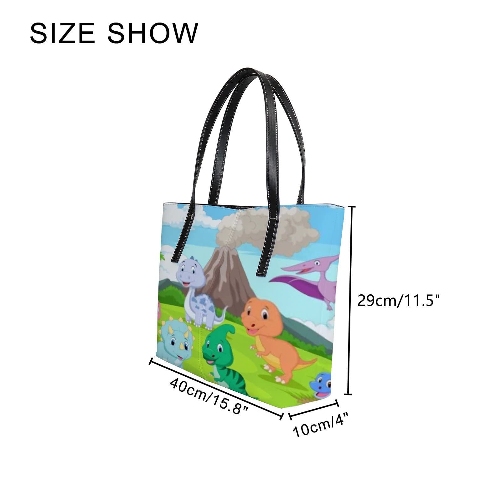 **Stylish Green Cartoon Baby Dinosaurs Jungle Tote Bag for Women - Leather Crossbody Handbag with Zipper - Perfect for Work, Travel & Daily Use**