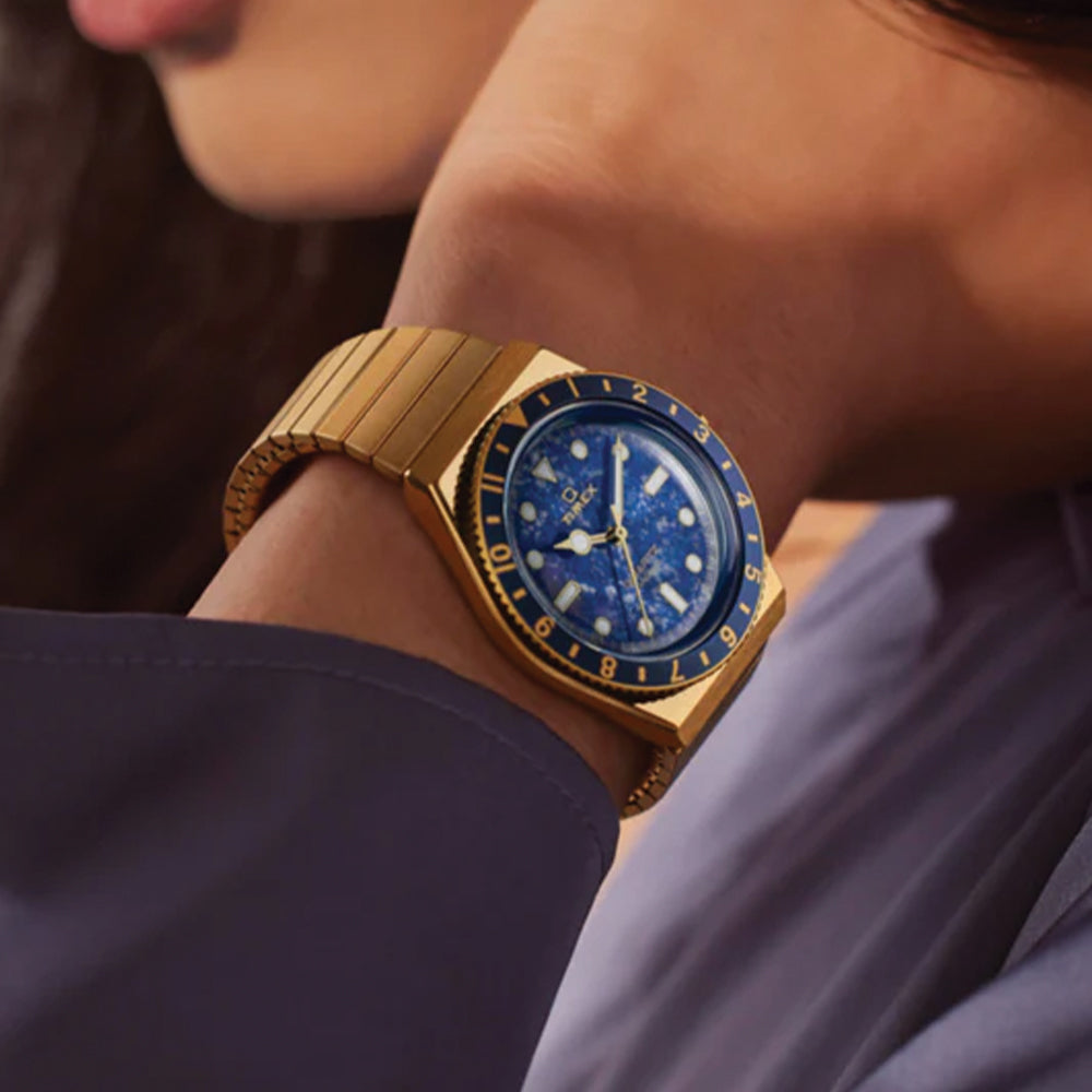 Timex® Gold Tone 36mm Blue Dial Stainless Steel Expansion Band Watch - Perfect for Casual Wear, Office & Everyday Use