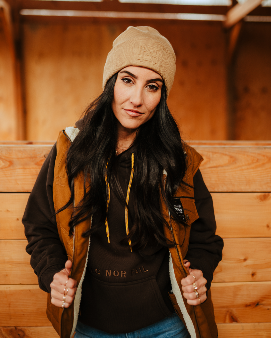 Embroidered Knit Beanie Hat for Men & Women - Light Tan Winter Warm Fleece Lined Skull Cap - Perfect for Outdoor Activities, Hiking, and Cold Weather Fashion