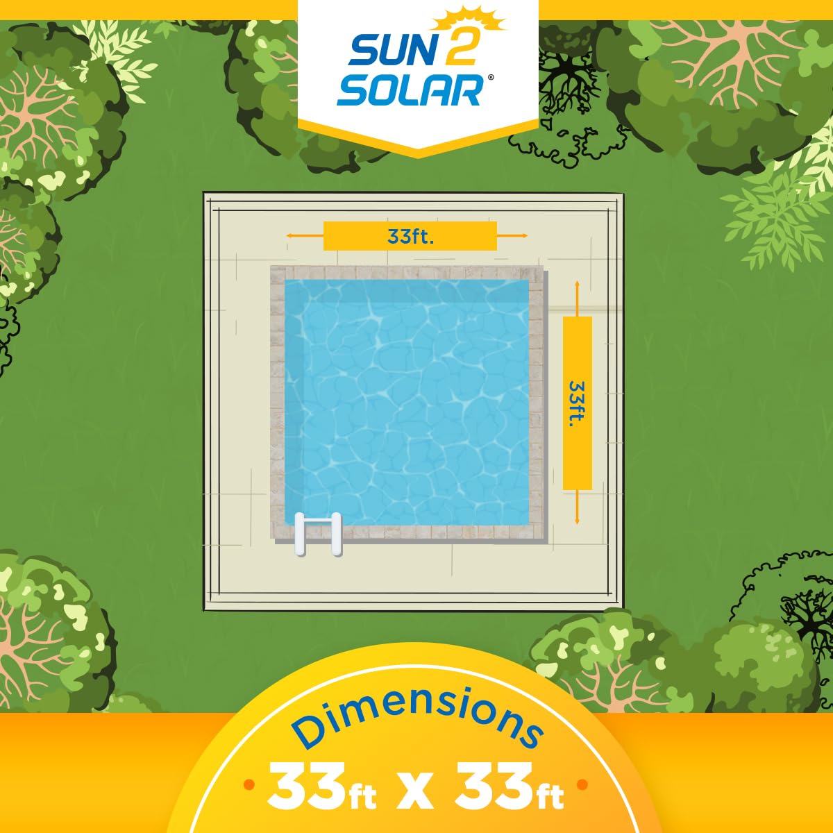 Sun2Solar Blue 33 ft x 33 ft Square Solar Pool Cover | 800 Series | Heat Retaining Blanket for Inground & Above Ground Swimming Pools & Spas | Bubble Heating Blanket | Uses Sun's Natural Energy to Warm Pool Water | Perfect for Extending Swimming Season & Reducing Heating Costs