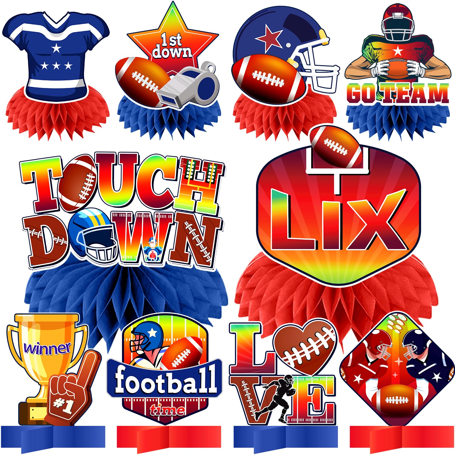 10 Pcs Super Bowl Party Decorations 2025 - Double-Sided Honeycomb Centerpieces & Table Decor for Football Game Day, Touchdown Theme Party Supplies - Perfect for Super Bowl Sunday, Tailgating & Sports Themed Events