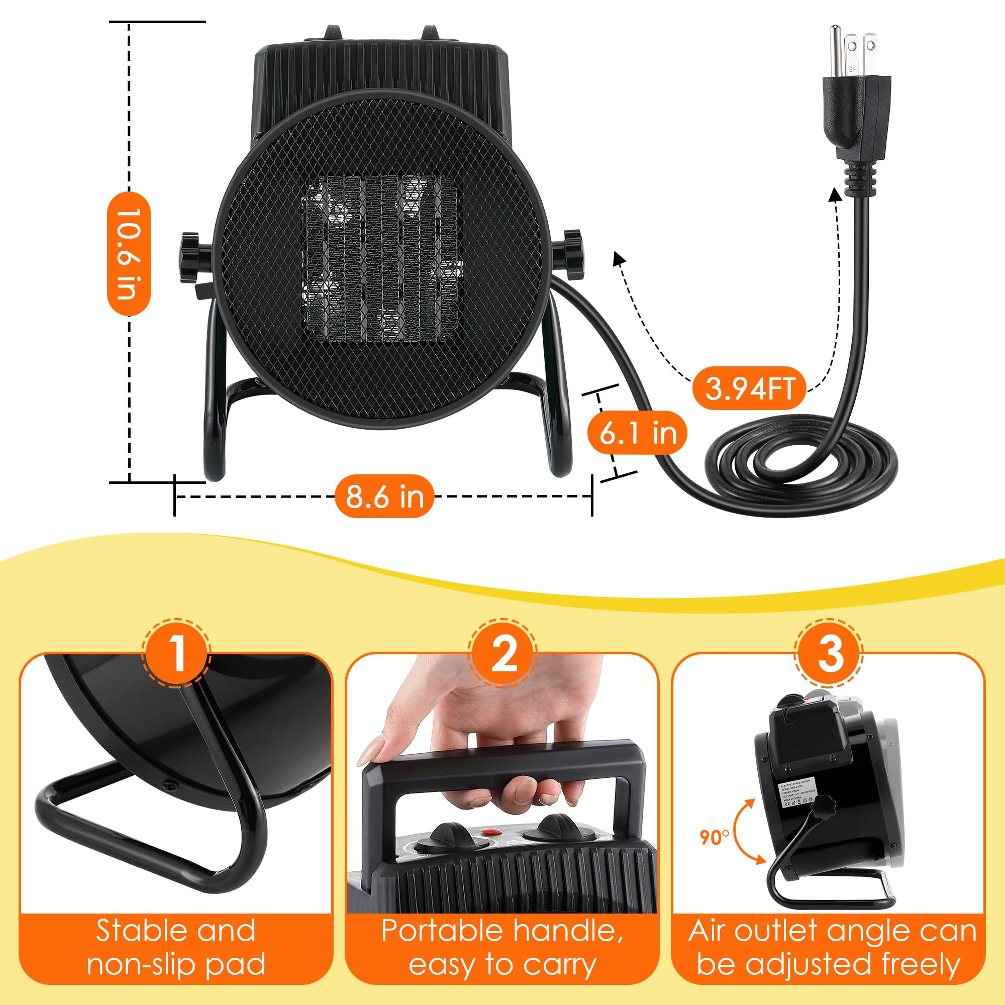 1500W Electric Space Heater for Indoor & Outdoor Use - Fast Heating Portable Heater with 90° Adjustable Angle - Perfect for Garage, Greenhouse, Tent, Office & Home (Winter Warmth Solution)