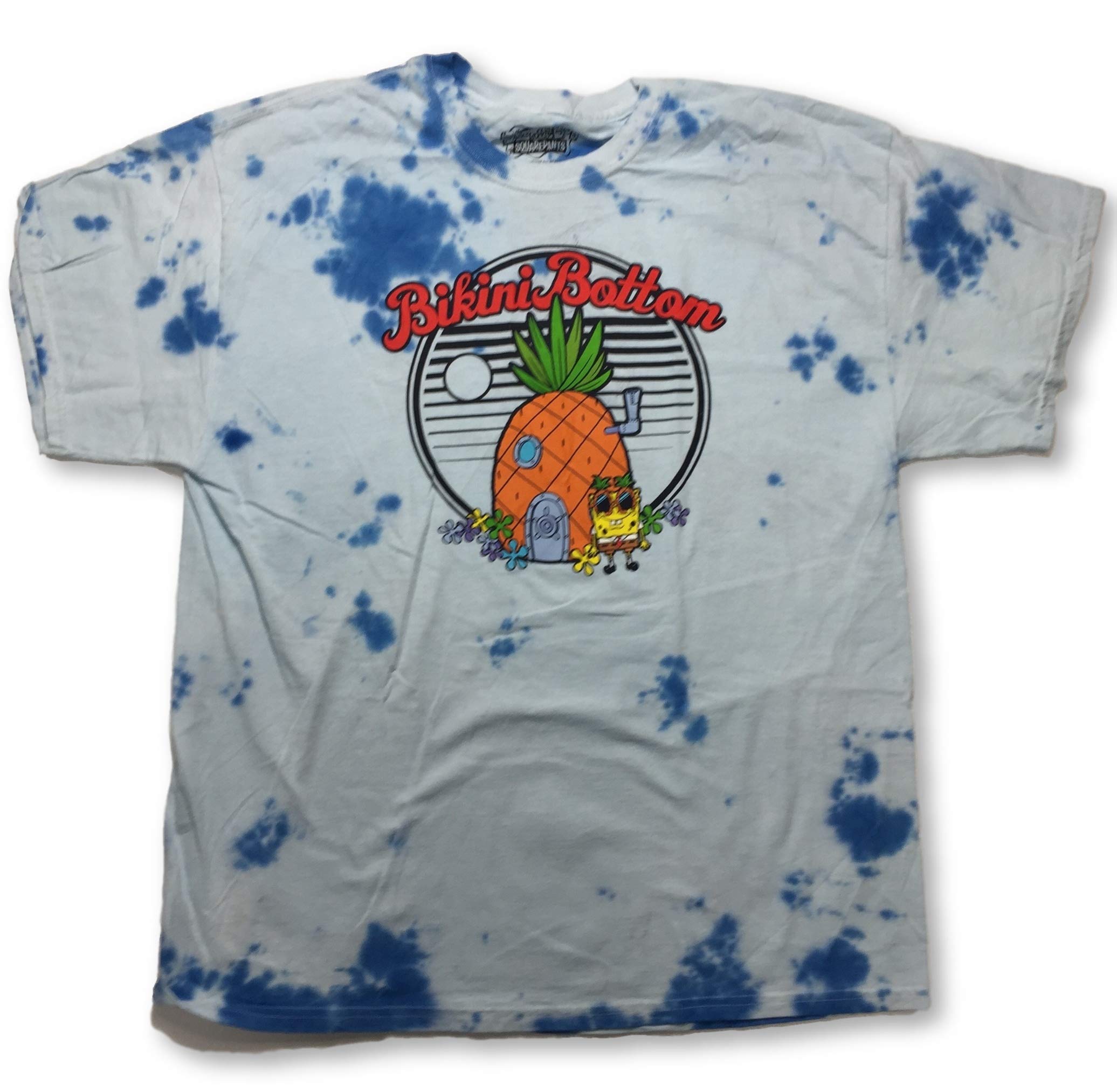 Spongebob Squarepants Tie Dye T-Shirt for Adults - Bikini Bottom Graphic Crew Neck Tee (Large) - Perfect for Casual Wear, Cosplay & Cartoon Lovers
