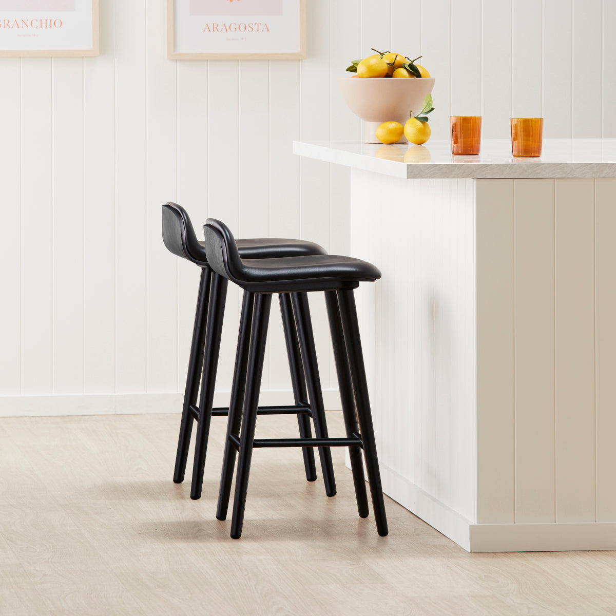 Premium Black Leather Bar Stool - Adjustable Height Modern Counter Stool for Kitchen Island, Home Bar & Dining Room - Comfortable PU Leather Seat with Metal Base