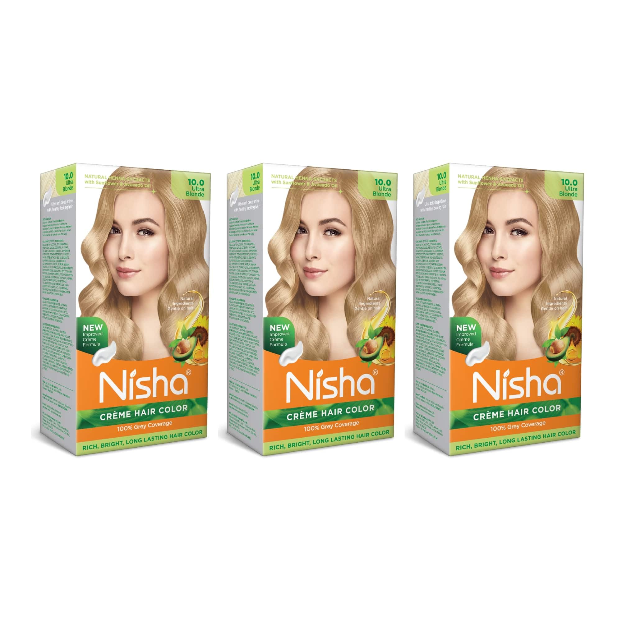 Nisha Creme Hair Color - Permanent Ultra Blonde Hair Dye with Natural Henna Extract | 100% Grey Coverage, Ammonia-Free, Silky & Shiny Results (60g+60ml) | Perfect for At-Home Hair Coloring & Salon-Quality Touch-Ups