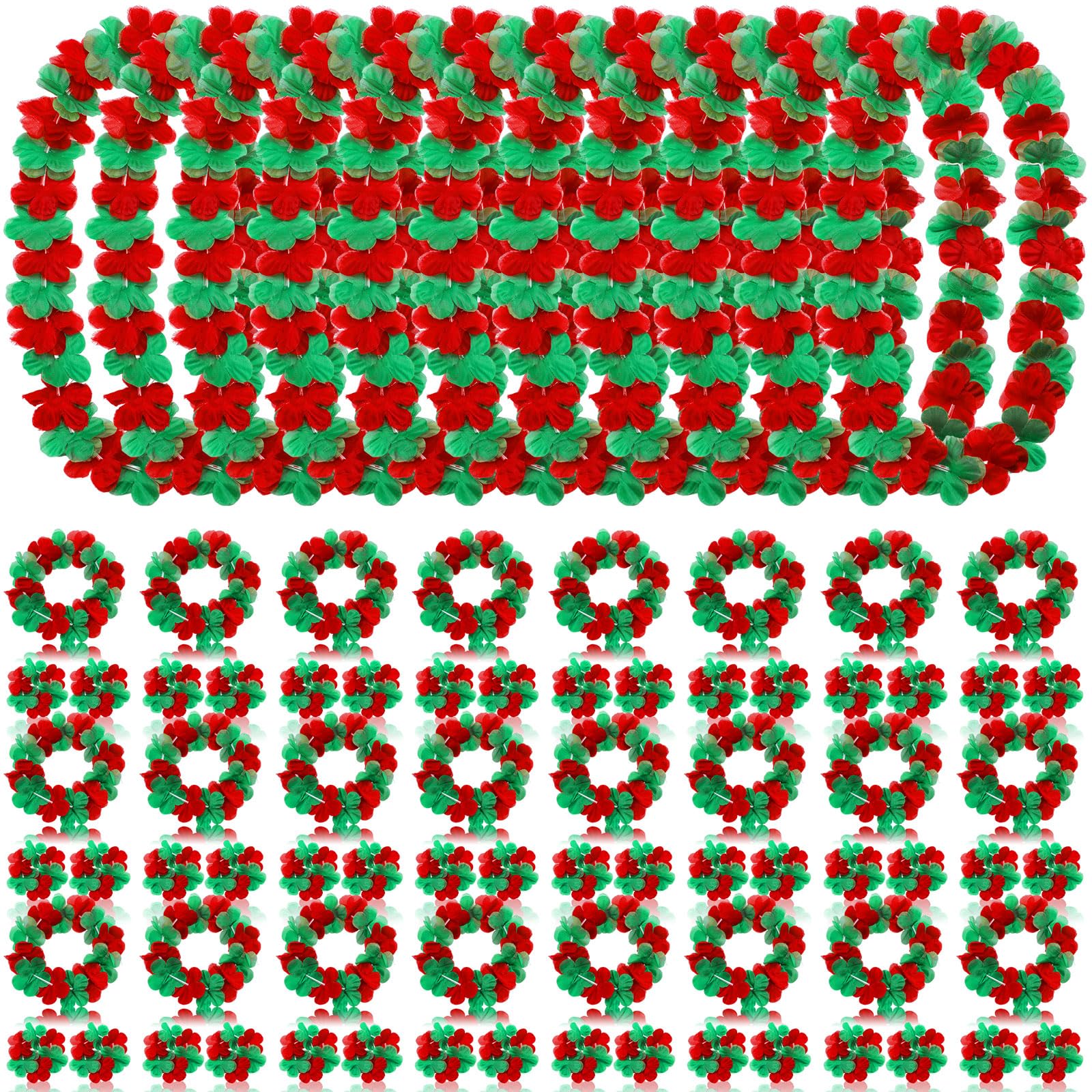 96 Pcs Christmas Leis Set - Hawaiian Flower Necklace, Headband & Bracelets for Women & Men - Tropical Luau Party Favors, Beach Christmas Decorations (Perfect for Holiday Parties, Festive Gatherings & Tropical Themed Events)