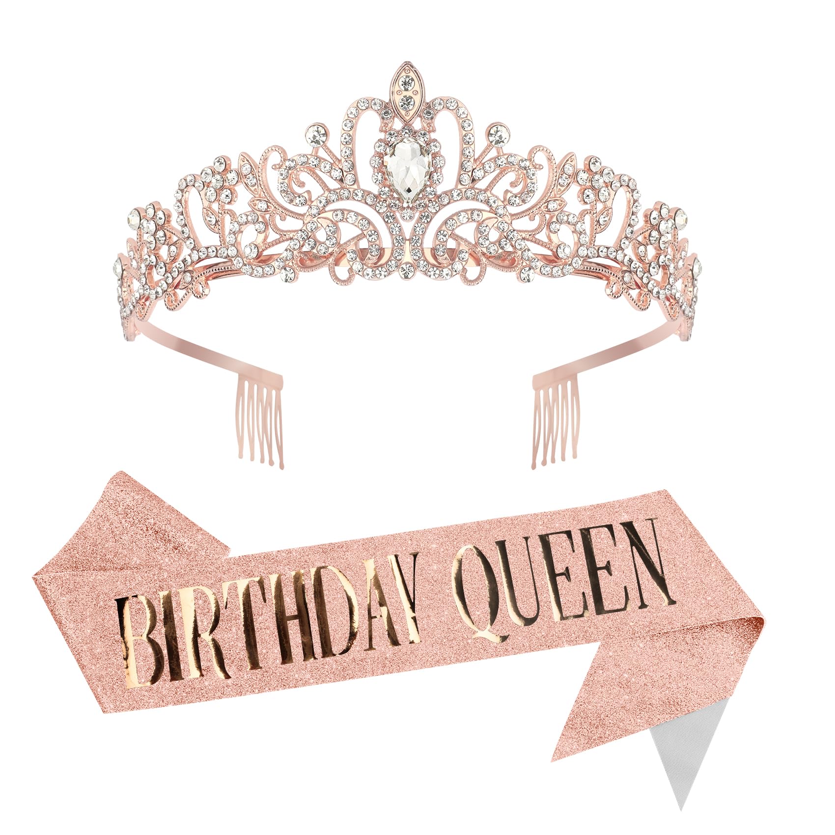 Birthday Queen Tiara and Sash Set for Women - Sparkling Princess Crown & Birthday Decorations | Perfect for Birthday Parties, Bachelorette, and Special Celebrations