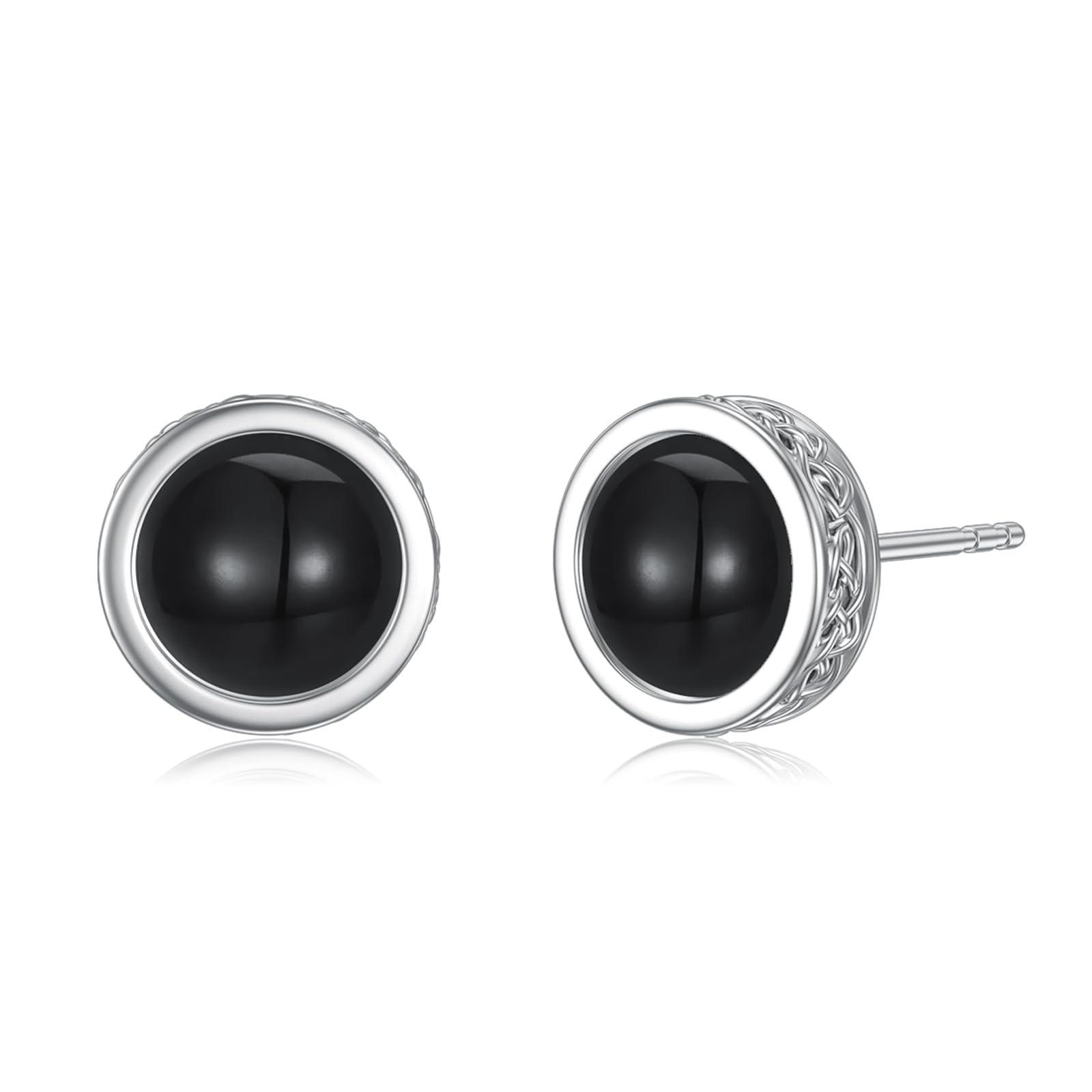 KXJ 925 Sterling Silver Black Onyx Stud Earrings for Men & Women - Celtic Knot Punk Style Jewelry | Perfect Gift for Boyfriend, Husband, Son | Birthday, Anniversary Present | Everyday Wear, Night Out, Special Occasions