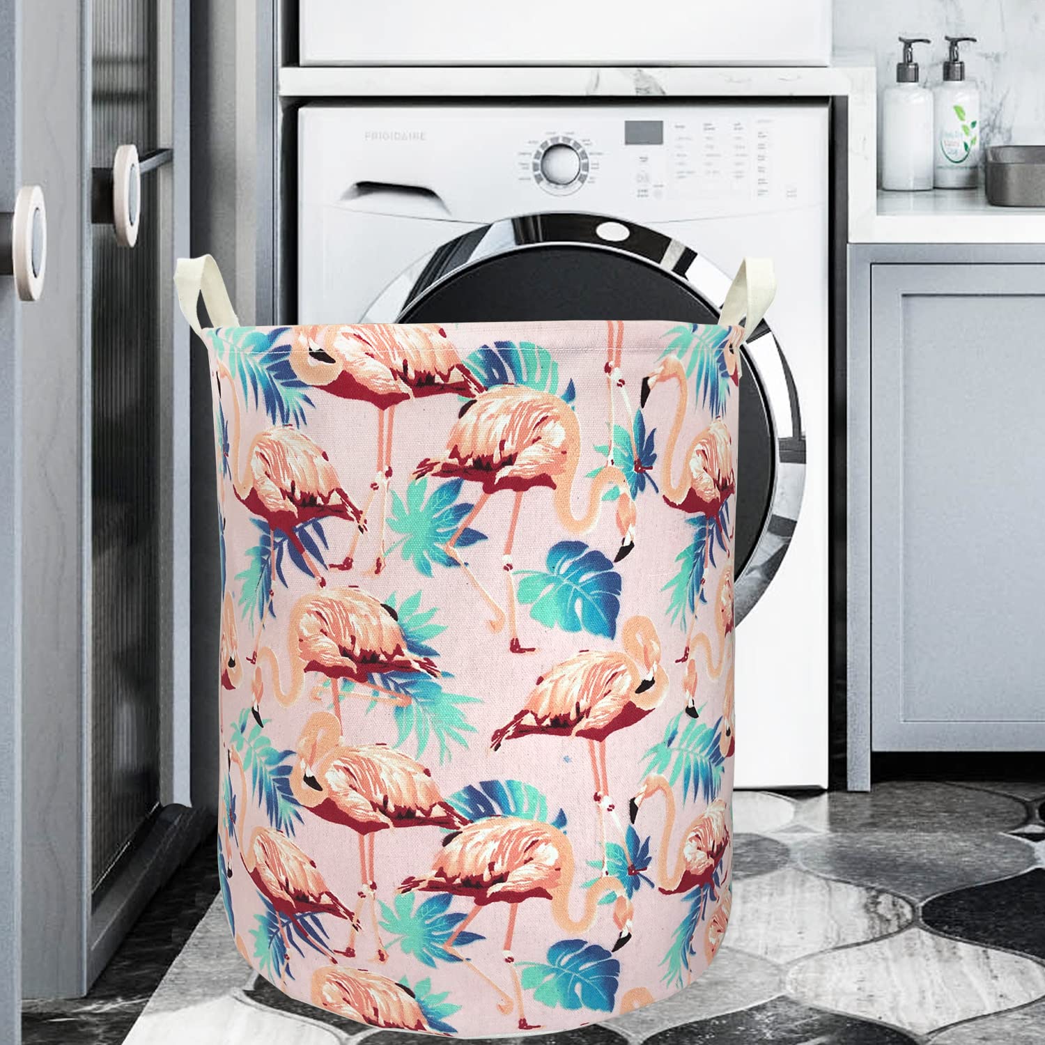 Merdes 19.7’’ Waterproof Foldable Laundry Hamper - Portable Dirty Clothes Basket & Storage Organizer for Laundry, Toys & Linens (Flamingo Pink) | Perfect for Bedroom, Bathroom, Dorm & Nursery Organization