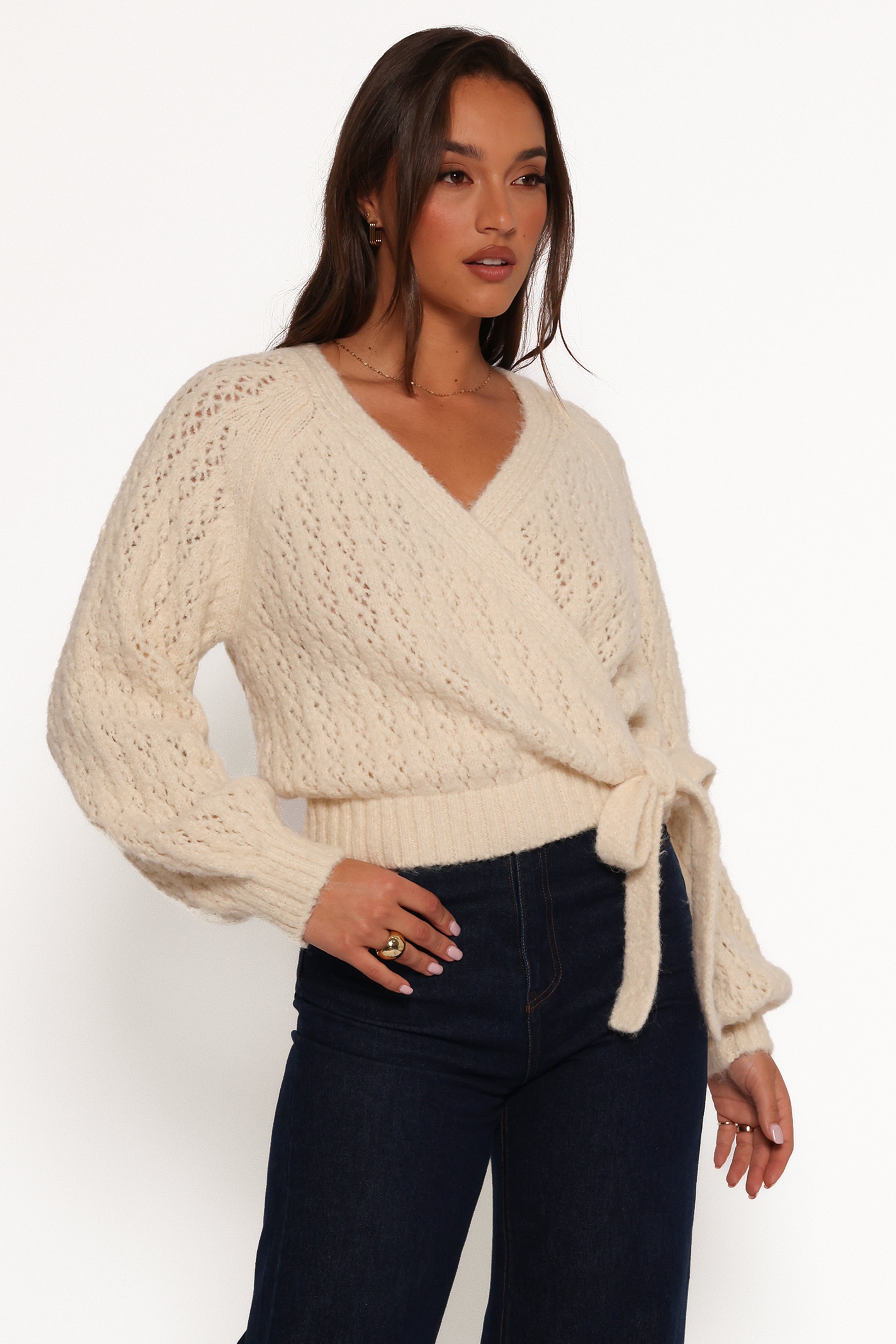 Etta Women's Ballet Wrap Knit Sweater - Soft Cream Cardigan for Dancers & Everyday Wear | Perfect for Dance Class, Office & Casual Outfits