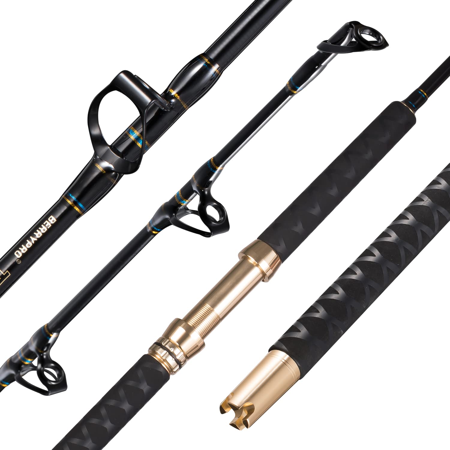 BERRYPRO Bent & Straight Butt Trolling Rod - Heavy Duty Saltwater Offshore Fishing Pole for Big Game - Conventional Boat Fishing Rod with Roller Guides - Perfect for Deep Sea Fishing & Sportfishing Adventures