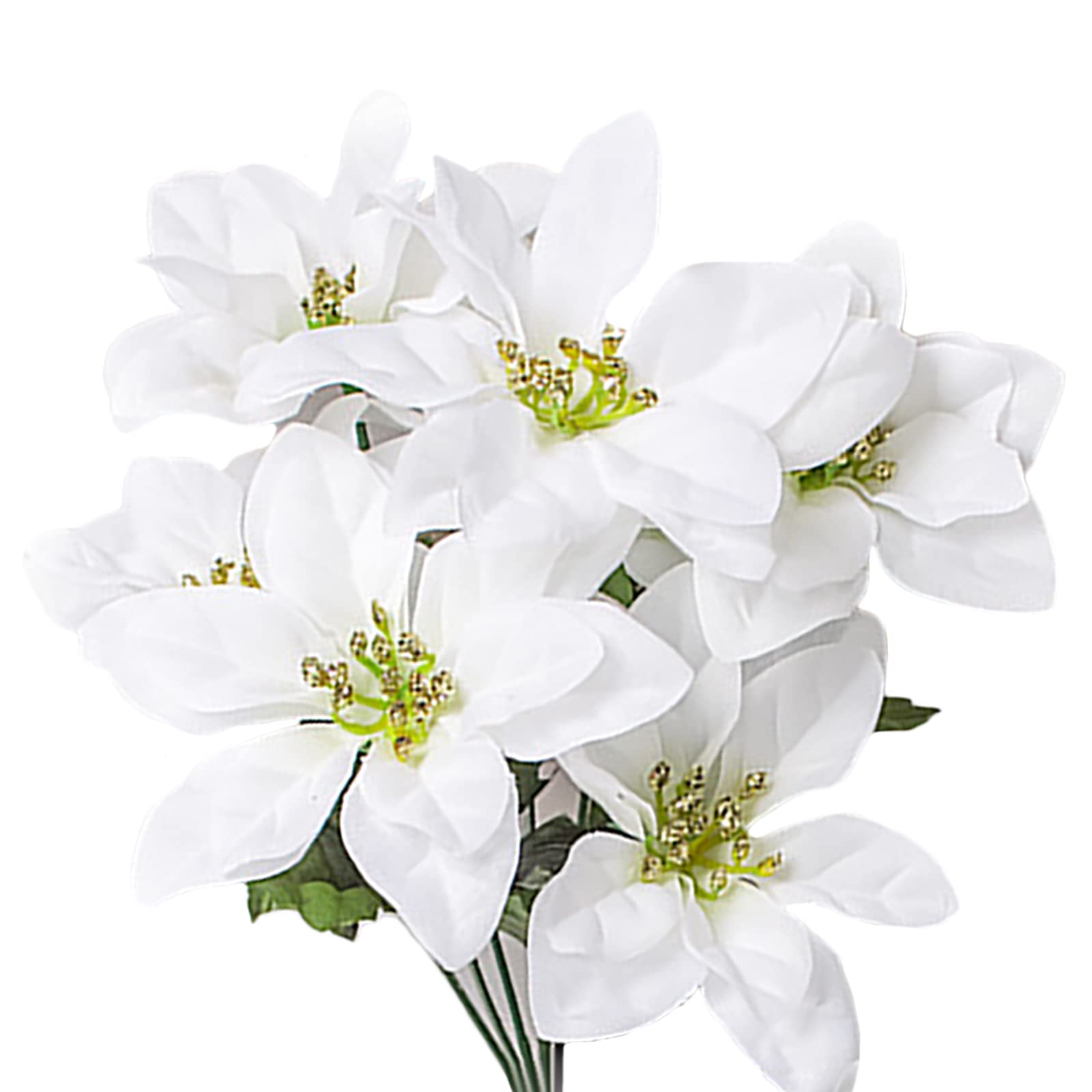 Hapeisy 5Pcs Artificial White Poinsettia Bouquet - Christmas Floral Decorations for Xmas Tree, DIY Wedding Bouquets, Centerpieces & Party Arrangements - Perfect for Holiday, Wedding, and Home Decor