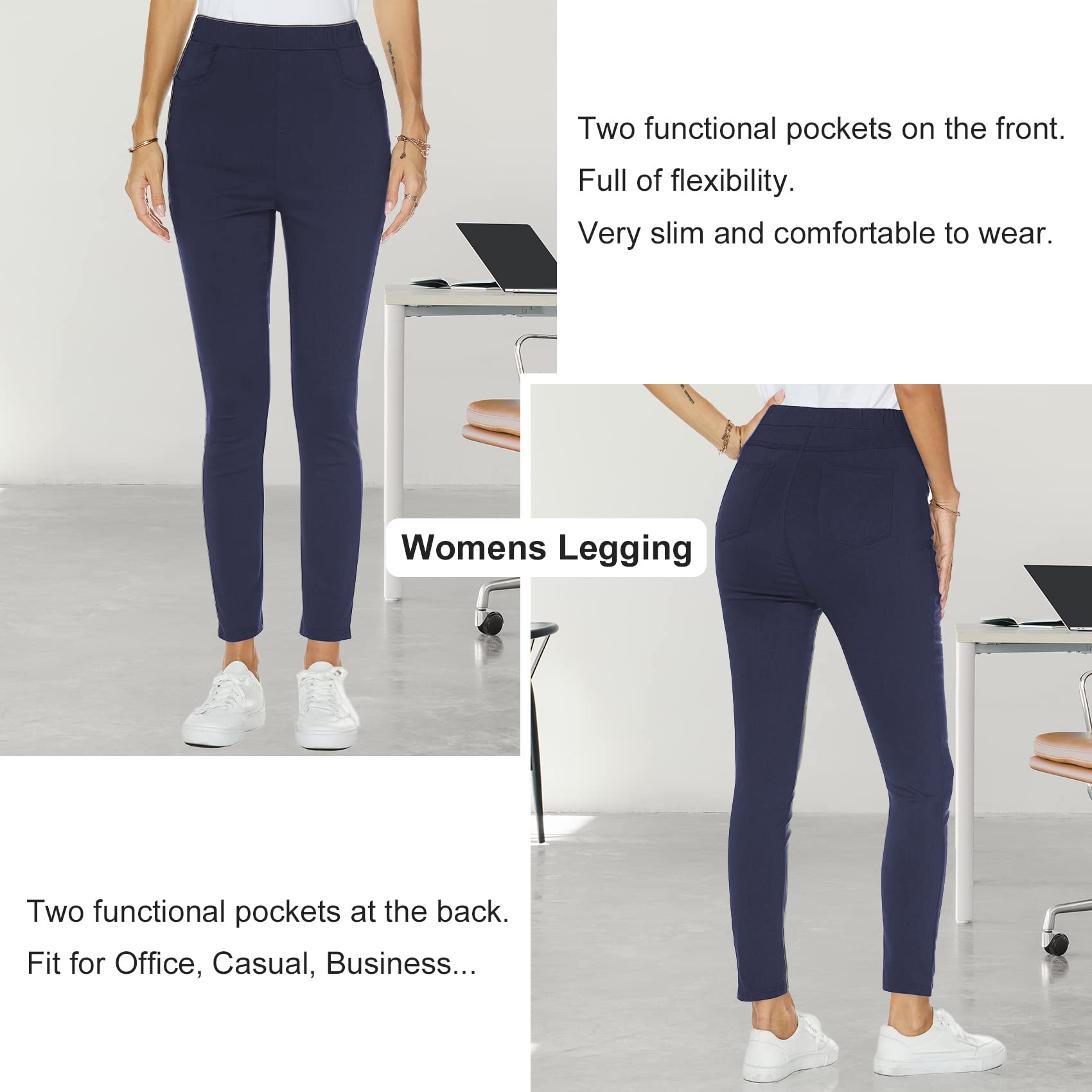 Famulily Women's Stretch Skinny Dress Pants with Tummy Control - Pull On Work Pants & Business Casual Leggings [Sizes S-2XL] for Office, Travel & Everyday Wear