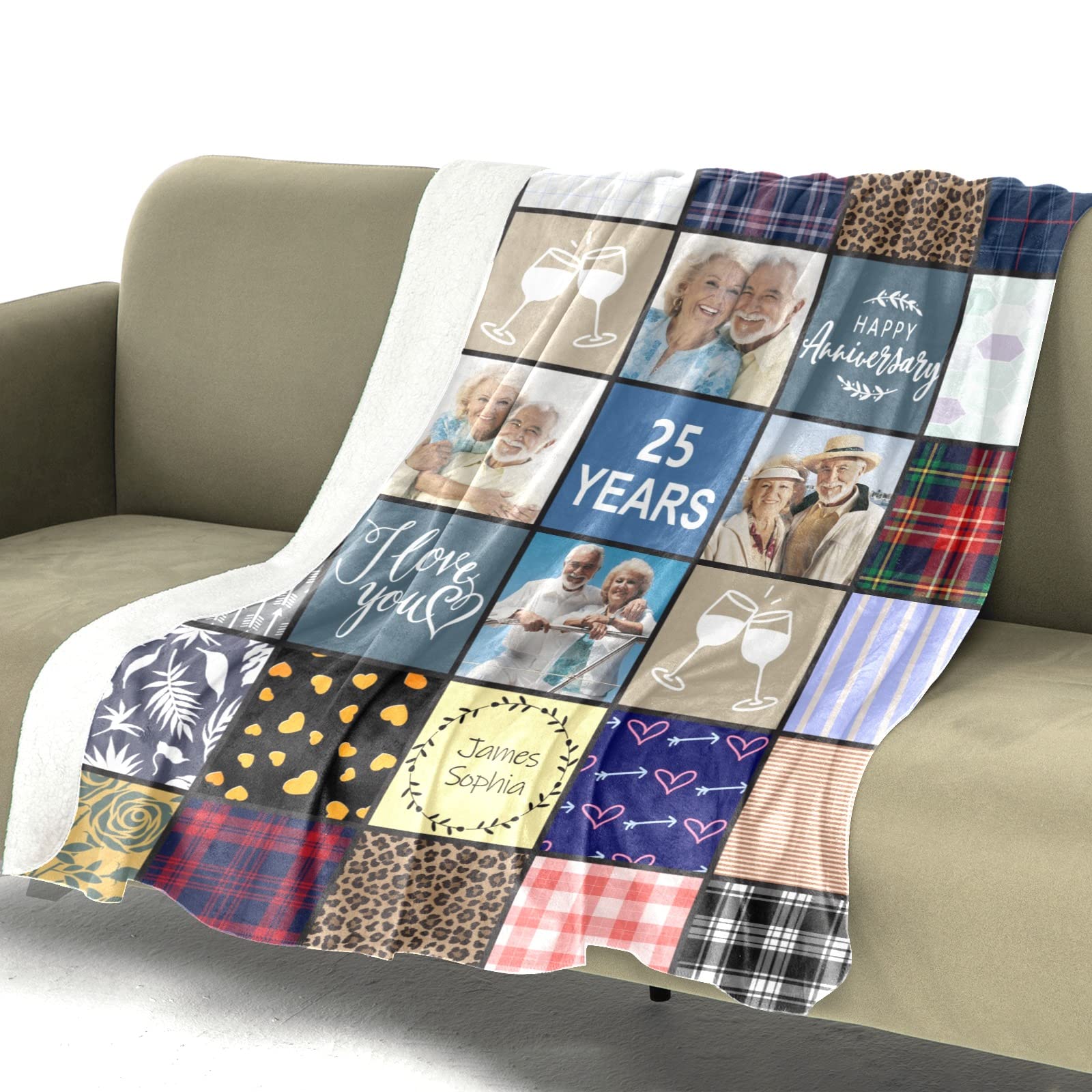 Personalized Photo Blanket for Couples - Custom Anniversary Gift for Her/Him - Cozy Sherpa Throw for Home & Gifts