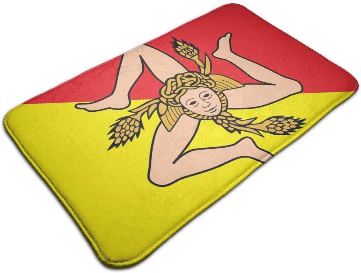 HUAZAI Sicily Flag Doormat - Non-Slip Welcome Entrance Floor Mat, 19.5x31.5 Inch, Durable Outdoor/Indoor Rug for Front Door, Patio, Bathroom & Laundry Room - Perfect for Home Decor & Mediterranean Style Houses