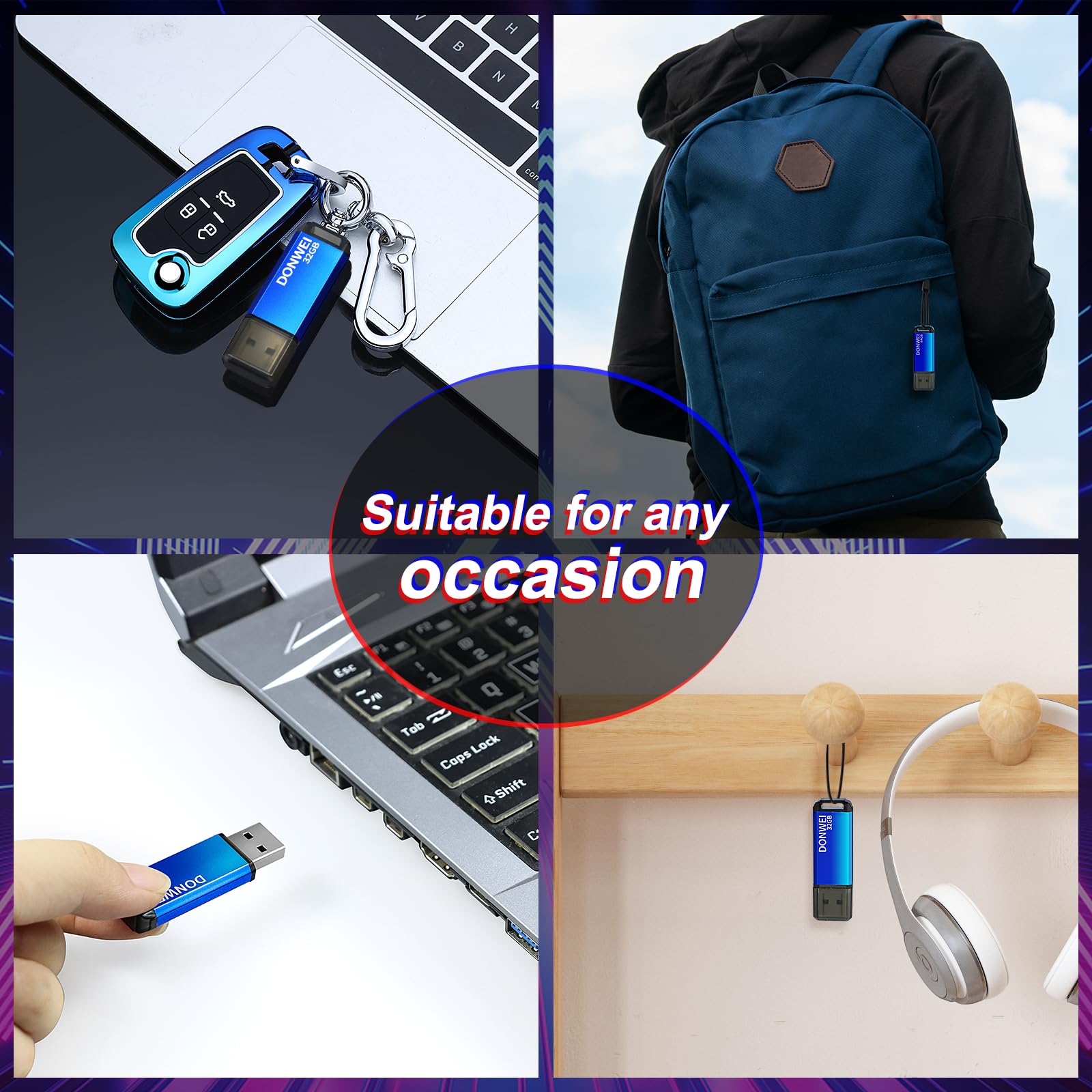 32GB USB Flash Drive 2.0 - High-Speed Thumb Drive with Blue Casing, Portable Memory Stick for Data Storage, File Transfer, Backup (Perfect for Students, Office Work & Computer Use)