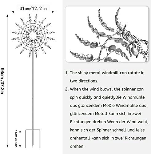 4PCS Unique 3D Metal Windmill Kinetic Sculpture - Solar Powered Wind Spinner for Yard, Garden, Lawn Decoration | Outdoor Art Decor for Patio, Backyard, Landscape Design