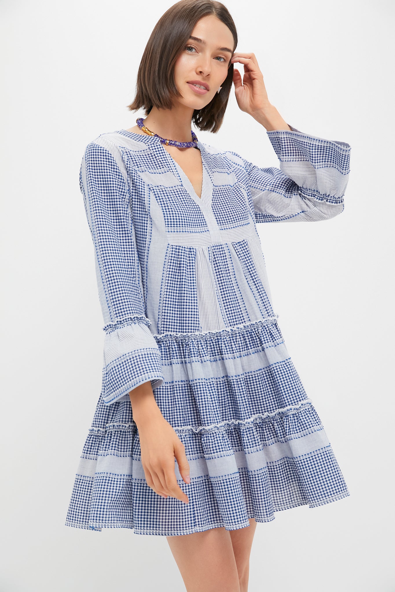 Blue Gingham Lanie Dress - Floral Print Summer Dress for Women | Casual Sundress for Beach, Picnic & Vacation | Lightweight & Comfortable Cotton Dress