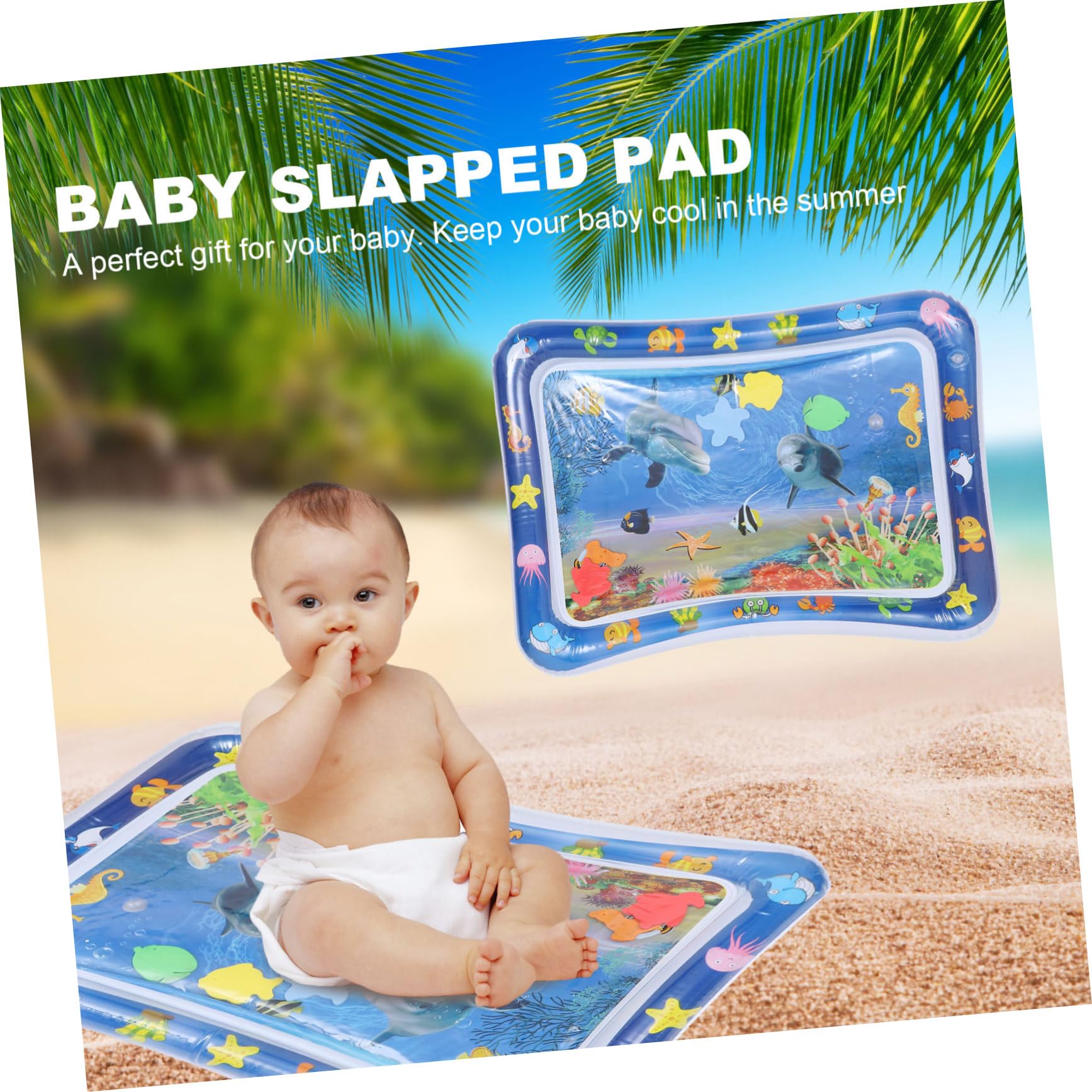 iBasenice 3-Piece Water Cushion Tummy Time Fish Play Mat - Soft & Safe Baby Activity Mat for Crawling & Learning - Blue Plastic Toy for Newborns & Infants - Perfect for Nursery, Playtime & Sensory Development