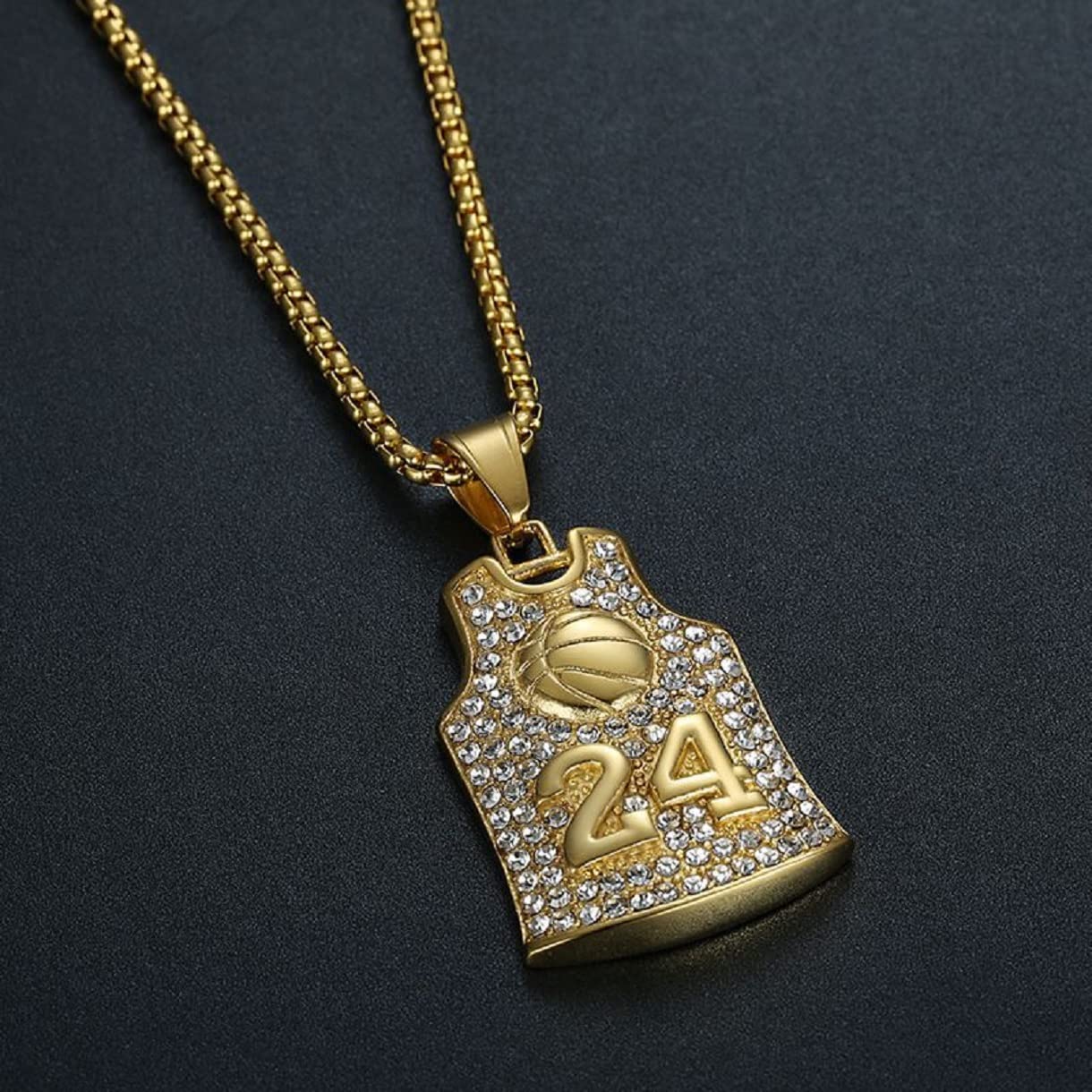 24 Basketball Jersey Necklace for Men - No.24 Basketball Pendant Jewelry - Rock Basketball Shirt Necklace - Perfect for Games, Gifts & Memorials