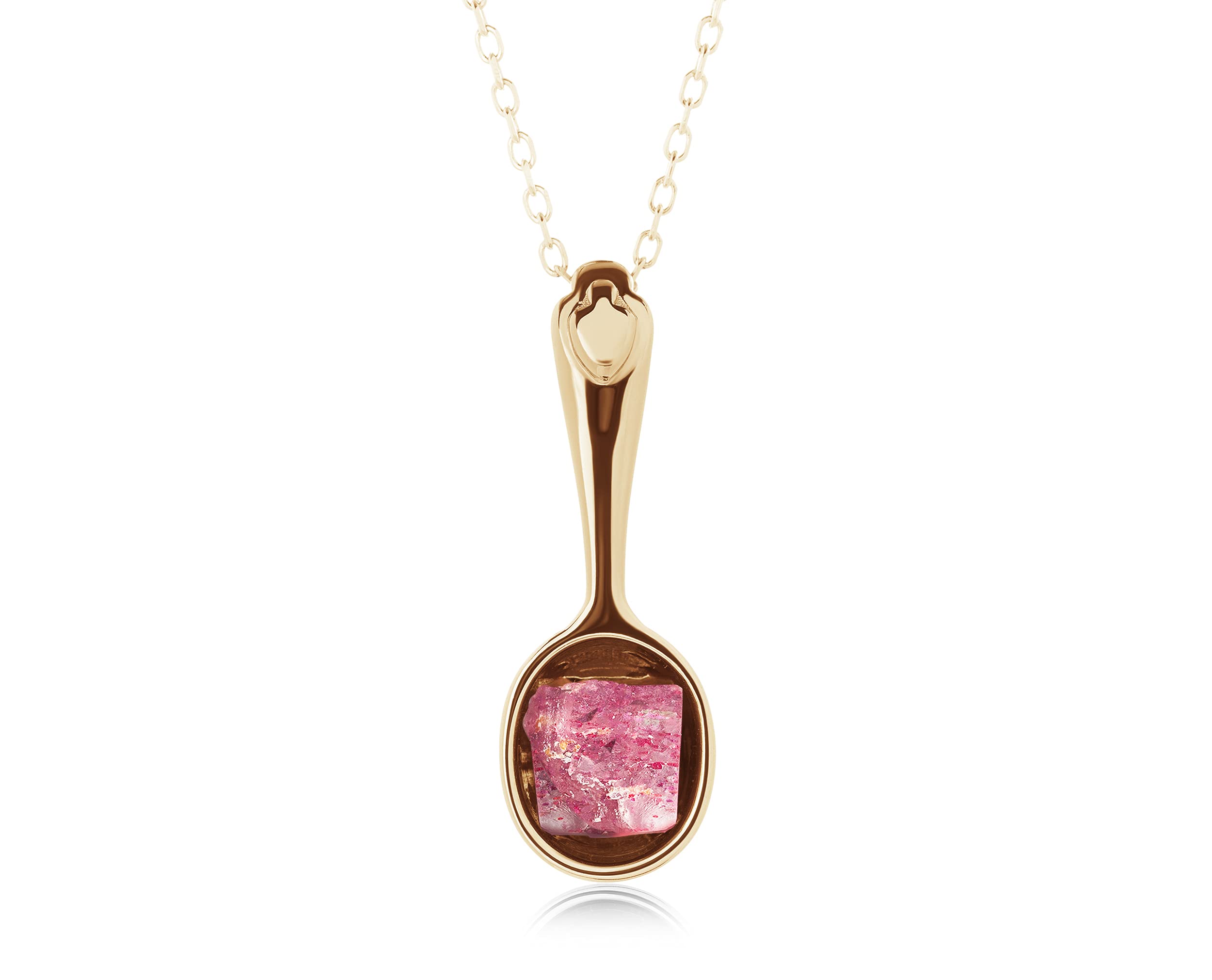 Raw Rose Quartz Gold Spoon Necklace - October Birthstone Pendant for Women - Minimalist Jewelry for Everyday Wear, Gifts & Spiritual Healing