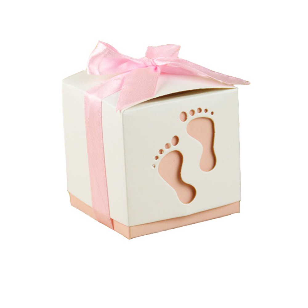 50pcs Pink Baby Shower Ribbon Favor Candy Boxes - Elegant Wedding Favors, Bridal Shower Gifts, Birthday Party Decorations - Perfect for Baby Showers, Weddings, and Special Events