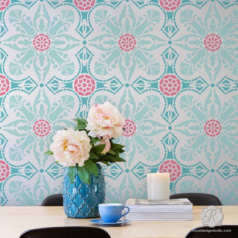 Marisol Damask Tile Stencil - Reusable DIY Wall & Floor Stenciling Kit for Home Decor, Bathroom, Kitchen Backsplash - Perfect for Painting Patterns on Ceramic, Wood, Concrete Surfaces