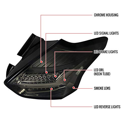 Ford Focus Hatchback LED Tail Lights (2015-2018) - Chrome Smoke Brake Lamps Pair - Durable & Bright Rear Lights for Night Driving & Enhanced Safety