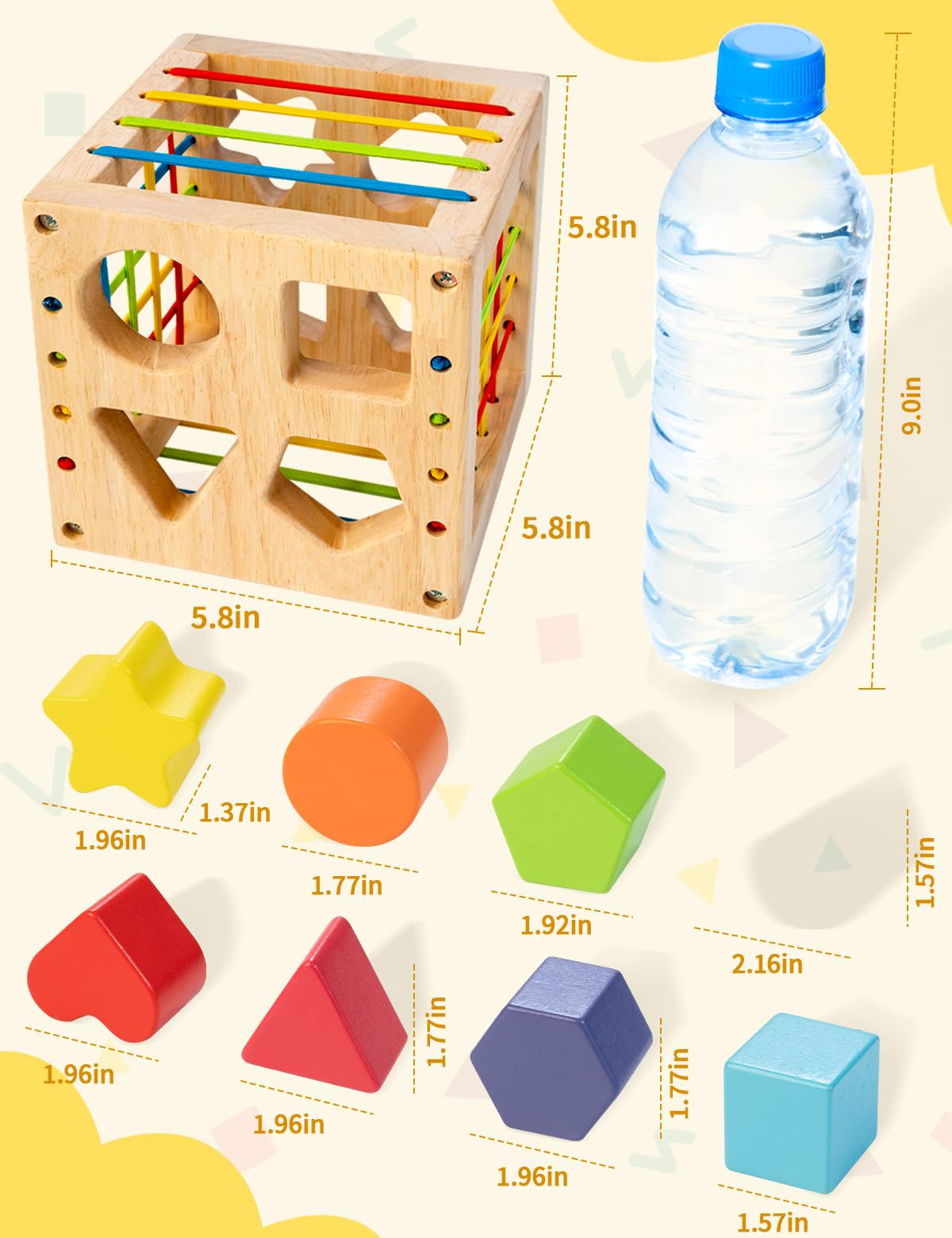Montessori Wooden Shape Sorter Toy for Toddlers - 8-Piece Rattling Blocks Educational Learning Cube for Baby Boys & Girls | Perfect for Early Childhood Development & Sensory Play